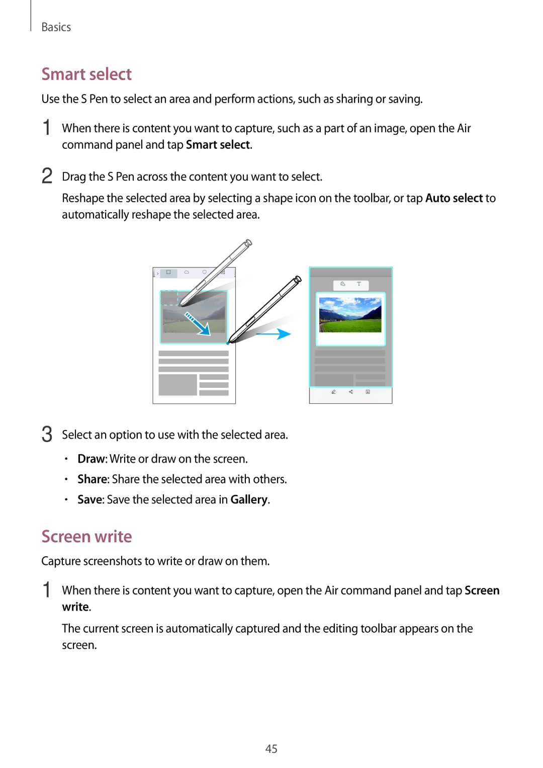 Samsung SM-N920CZDAKSA manual Screen write, Command panel and tap Smart select, Automatically reshape the selected area 