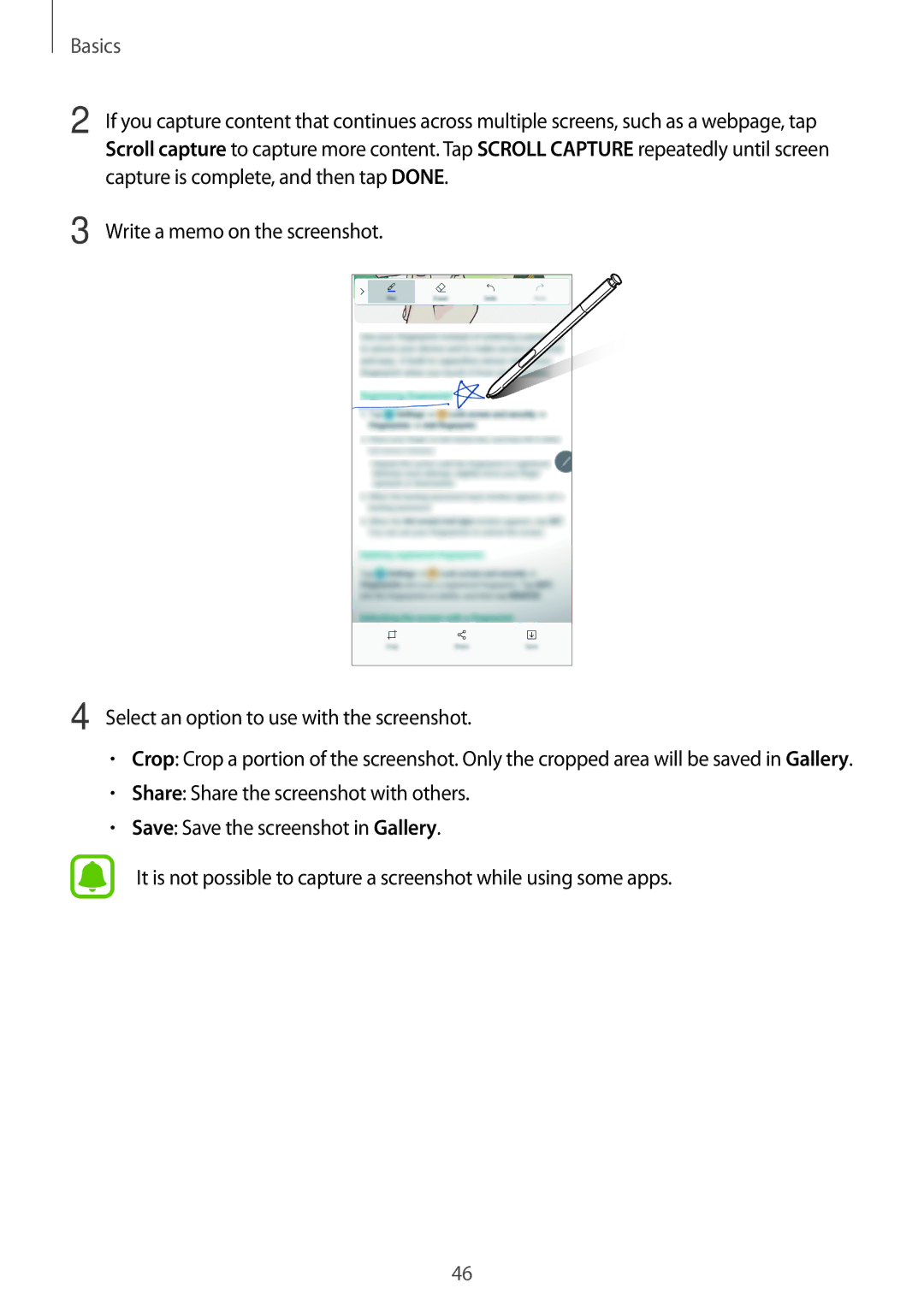 Samsung CG-N920FZWXVTC, SM-N920CZDUXSG manual Capture is complete, and then tap Done, Write a memo on the screenshot 