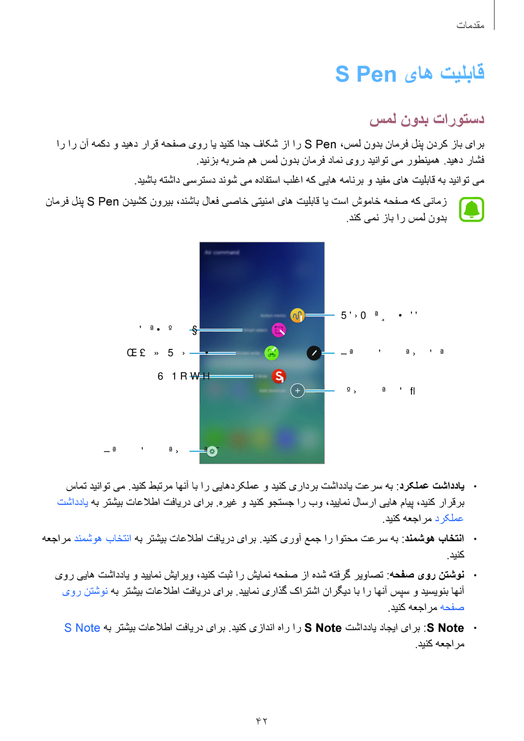 Samsung SM-N920CEDEKSA, SM-N920CZDUXSG, SM-N920CZKAKSA, SM-N920CZDAKSA manual Pen یاه تیلباق, سمل نودب تاروتسد 