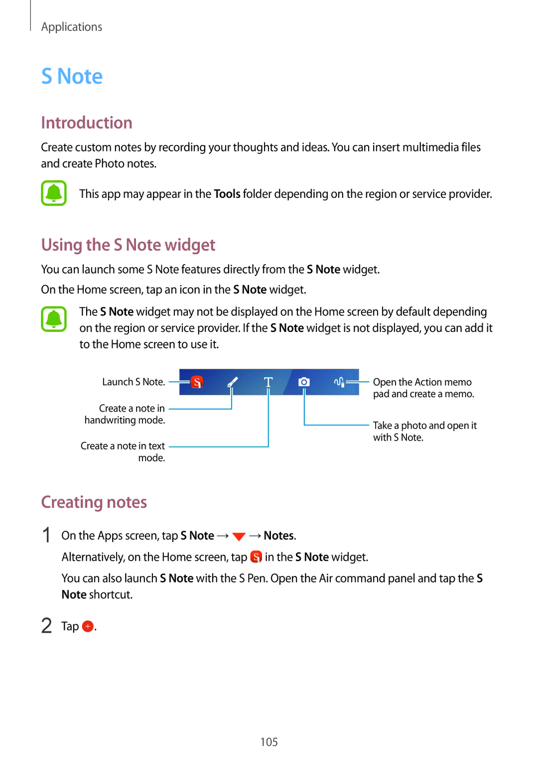 Samsung SM-N920CZDUXSG, SM-N920CZKAKSA, SM-N920CEDEKSA, SM-N920CZDAKSA manual Using the S Note widget, Creating notes 