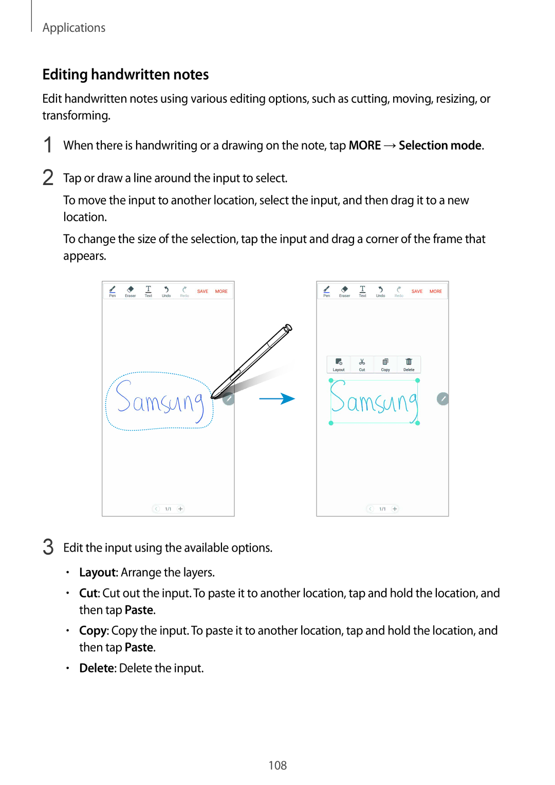 Samsung SM-N920CZDAKSA, SM-N920CZDUXSG, SM-N920CZKAKSA, SM-N920CEDEKSA, CG-N920FZWXVTC manual Editing handwritten notes 