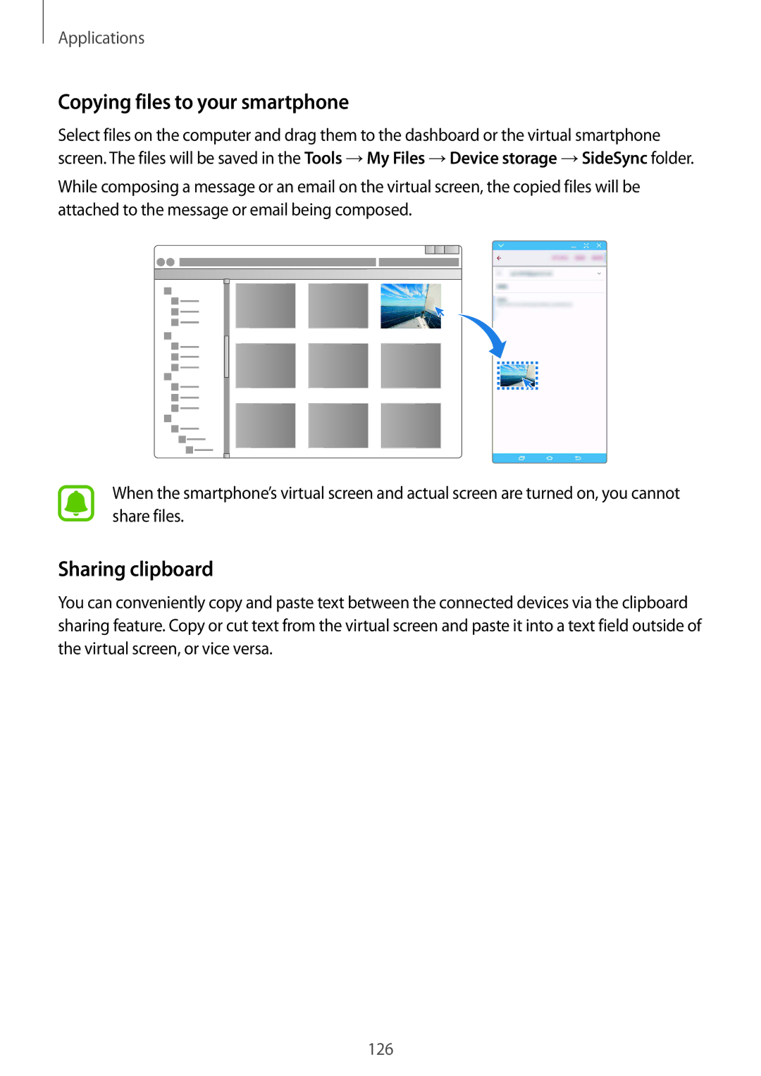 Samsung SM-N920CZDUXSG, SM-N920CZKAKSA, SM-N920CEDEKSA, SM-N920CZDAKSA Copying files to your smartphone, Sharing clipboard 