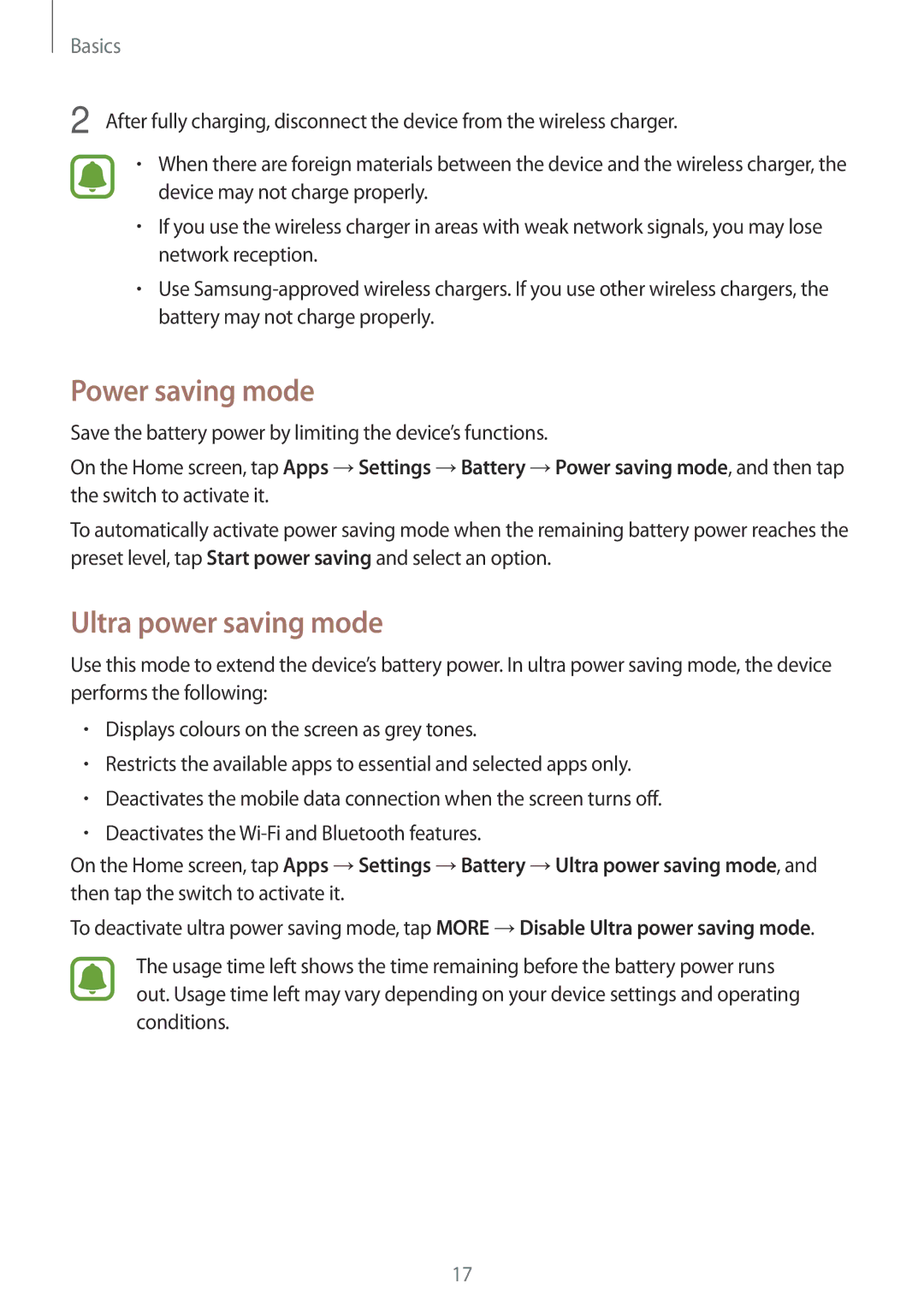 Samsung SM-N920CZDAKSA, SM-N920CZDUXSG, SM-N920CZKAKSA, SM-N920CEDEKSA manual Power saving mode, Ultra power saving mode 