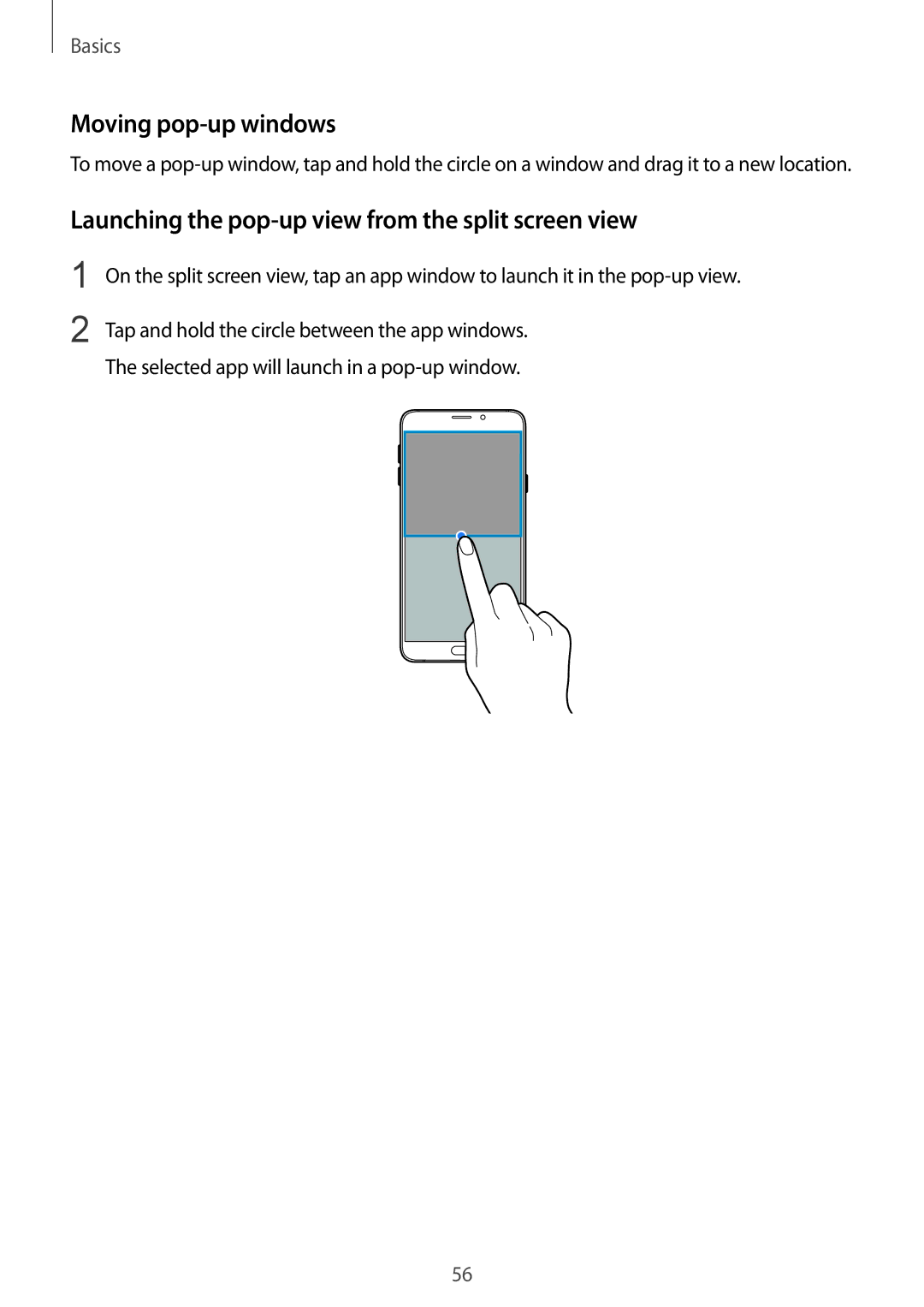 Samsung SM-N920CZDUXSG, SM-N920CZKAKSA manual Moving pop-up windows, Launching the pop-up view from the split screen view 