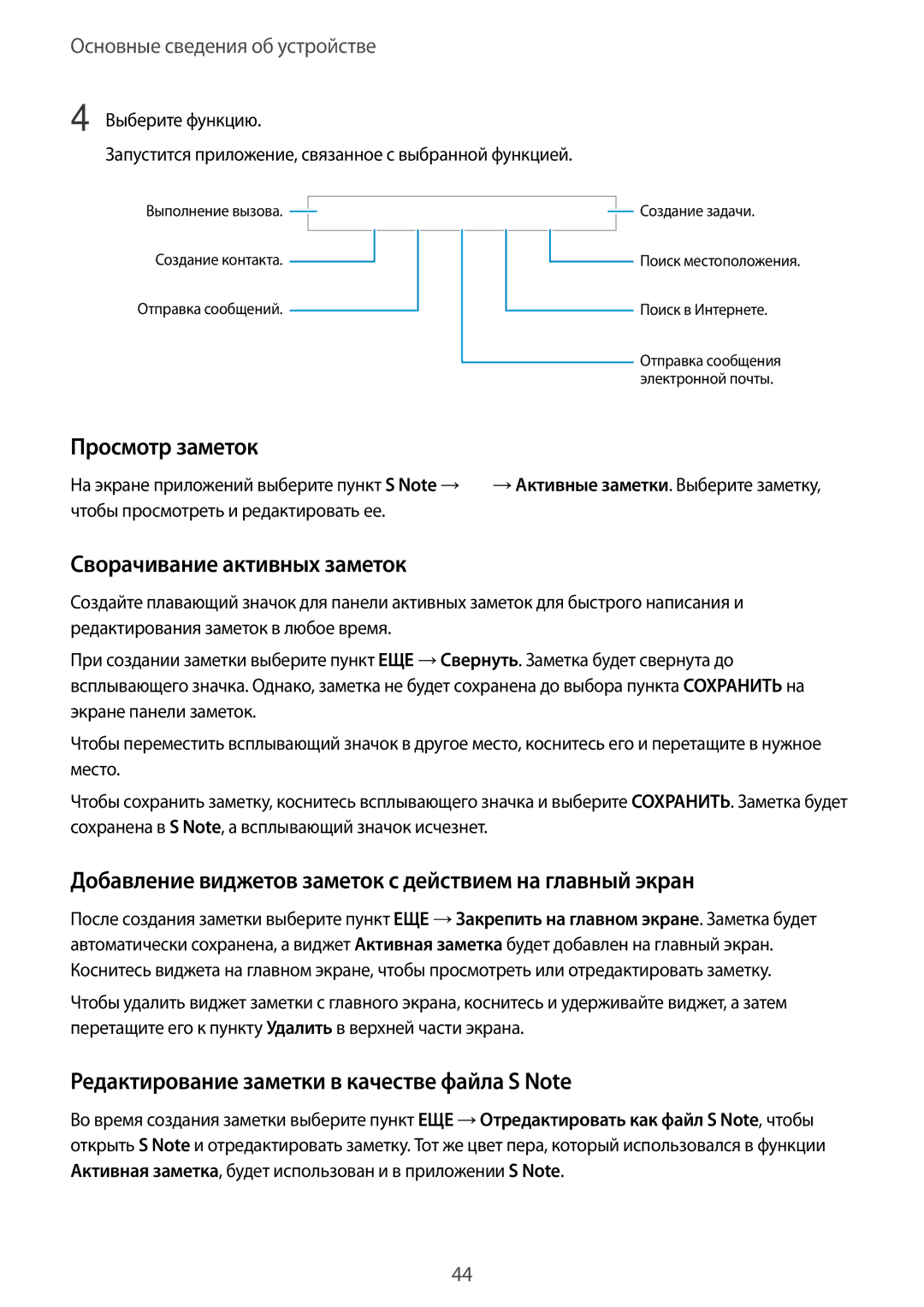 Samsung SM-N920CEDESER Просмотр заметок, Сворачивание активных заметок, Редактирование заметки в качестве файла S Note 