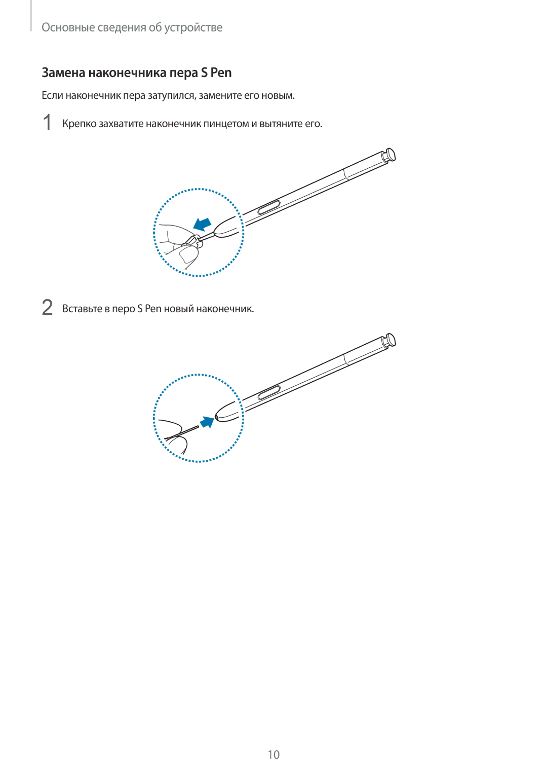 Samsung SM-N920CZDESER, SM-N920CZKESER, SM-N920CEDESER manual Замена наконечника пера S Pen 