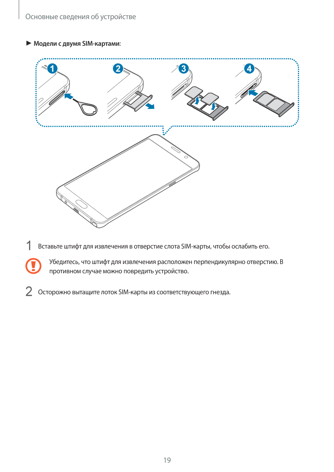 Samsung SM-N920CZDESER, SM-N920CZKESER manual Модели с двумя SIM-картами, Противном случае можно повредить устройство 