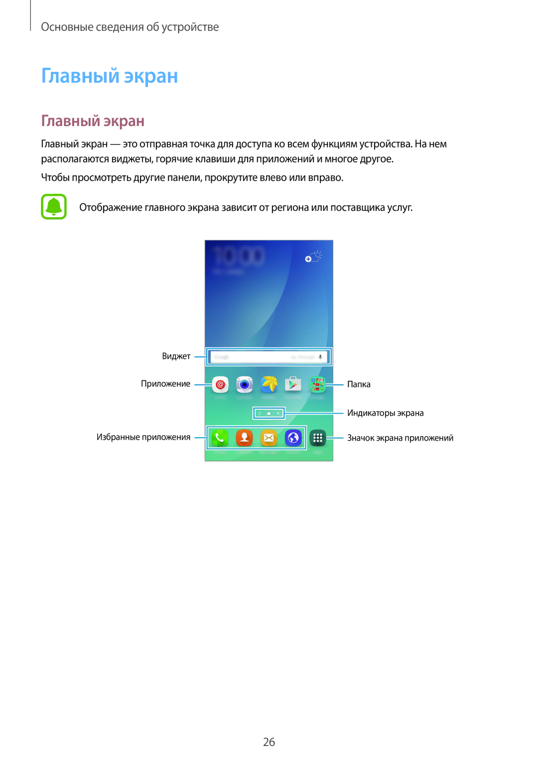 Samsung SM-N920CEDESER, SM-N920CZKESER, SM-N920CZDESER manual Главный экран 