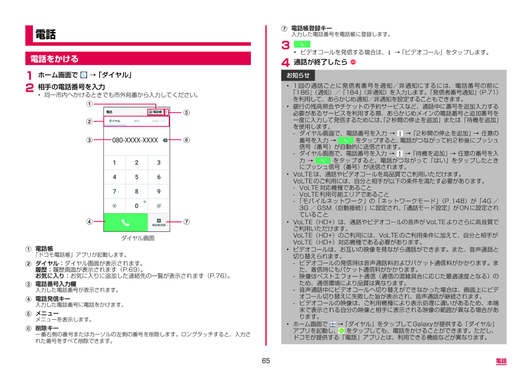 Samsung SM-N950DZKADCM, SM-N950DZDADCM manual 電話をかける, ホーム画面で →「ダイヤル」, 通話が終了したら 