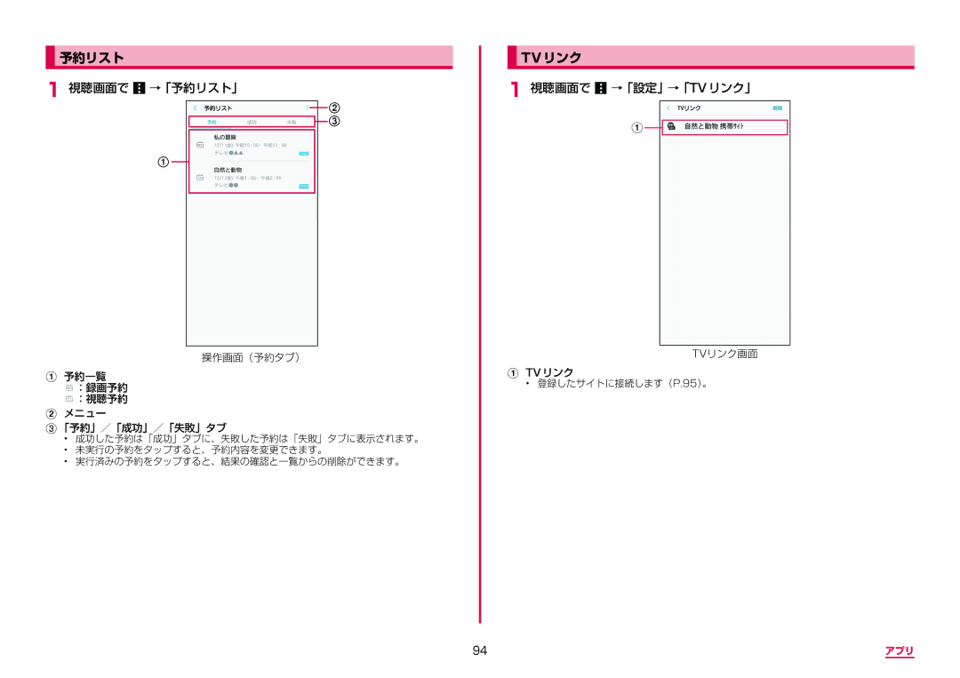 Samsung SM-N950DZDADCM, SM-N950DZKADCM manual 視聴画面で →「予約リスト」, 視聴画面で →「設定」→「Tvリンク」 