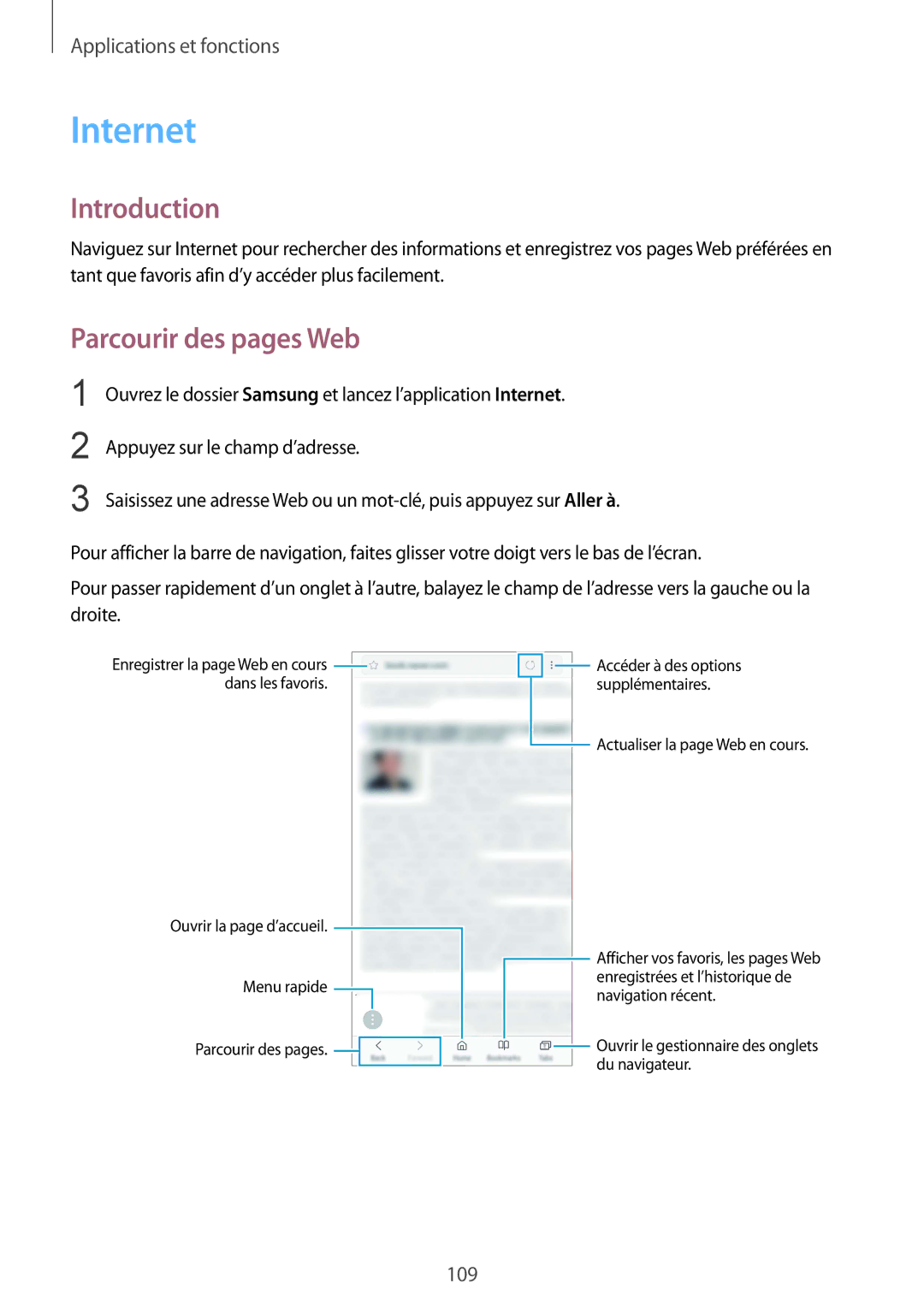 Samsung SM-N950FZDAXEF, SM-N950FZBAXEF, SM-N950FZKAXEF, SM-N950FZKDXEF manual Internet, Parcourir des pages Web 