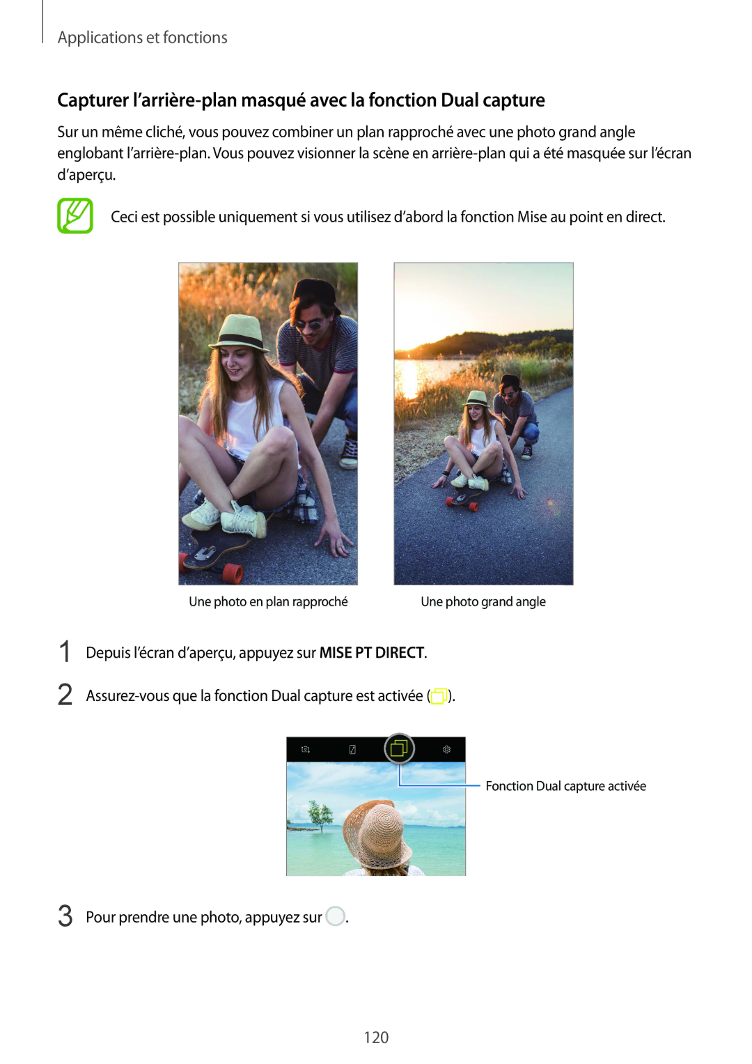 Samsung SM-N950FZBAXEF, SM-N950FZDAXEF, SM-N950FZKAXEF manual Capturer l’arrière-plan masqué avec la fonction Dual capture 