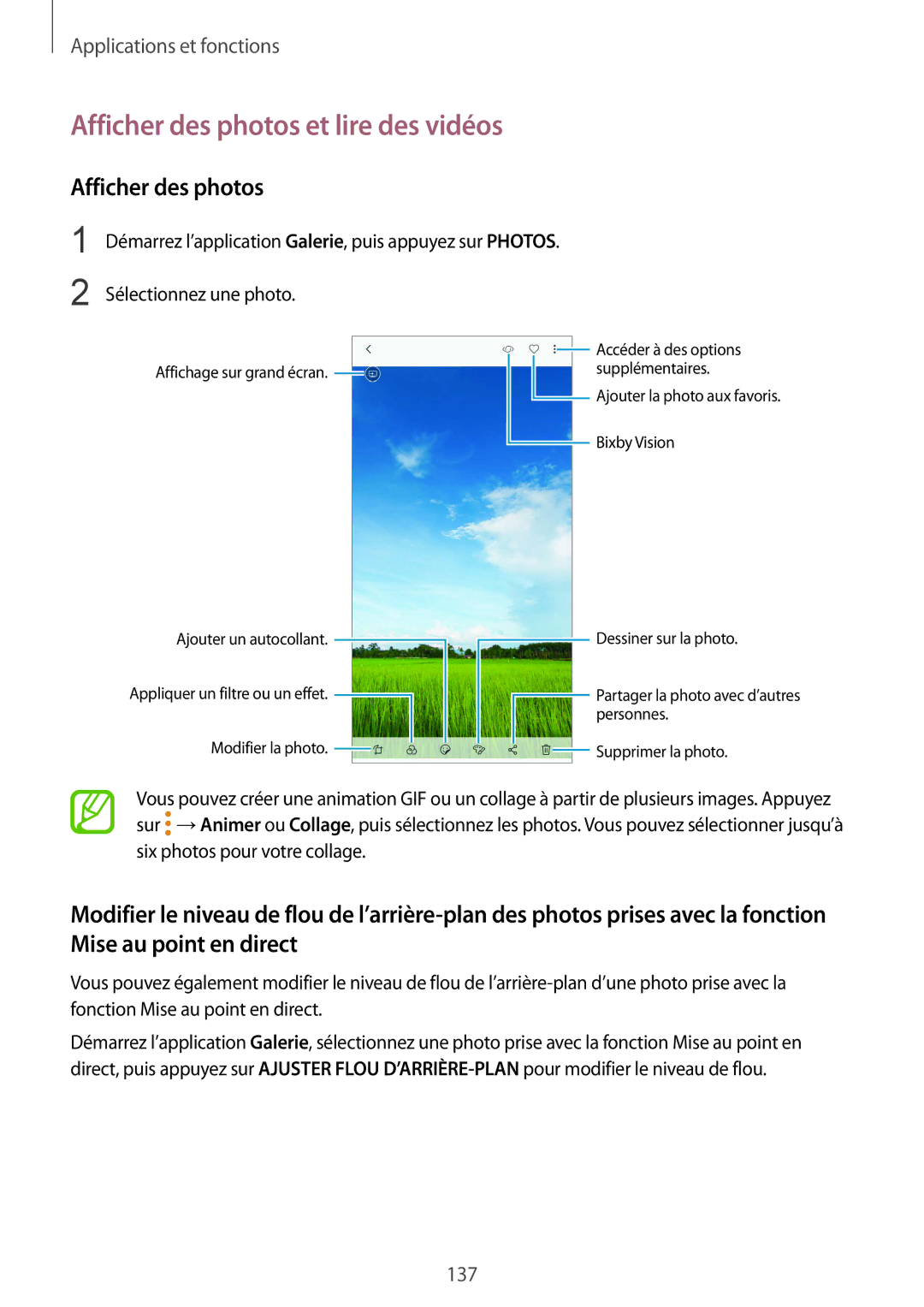 Samsung SM-N950FZDAXEF, SM-N950FZBAXEF, SM-N950FZKAXEF, SM-N950FZKDXEF manual Afficher des photos et lire des vidéos 