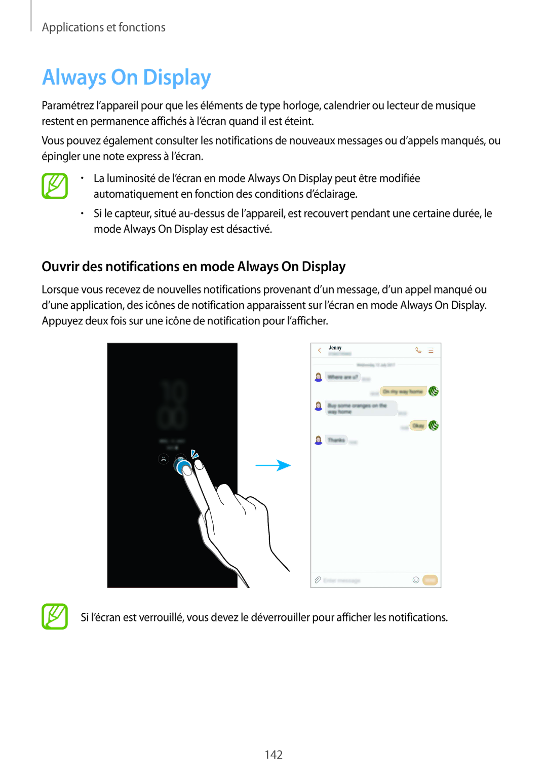 Samsung SM-N950FZKAXEF, SM-N950FZBAXEF, SM-N950FZDAXEF manual Ouvrir des notifications en mode Always On Display 