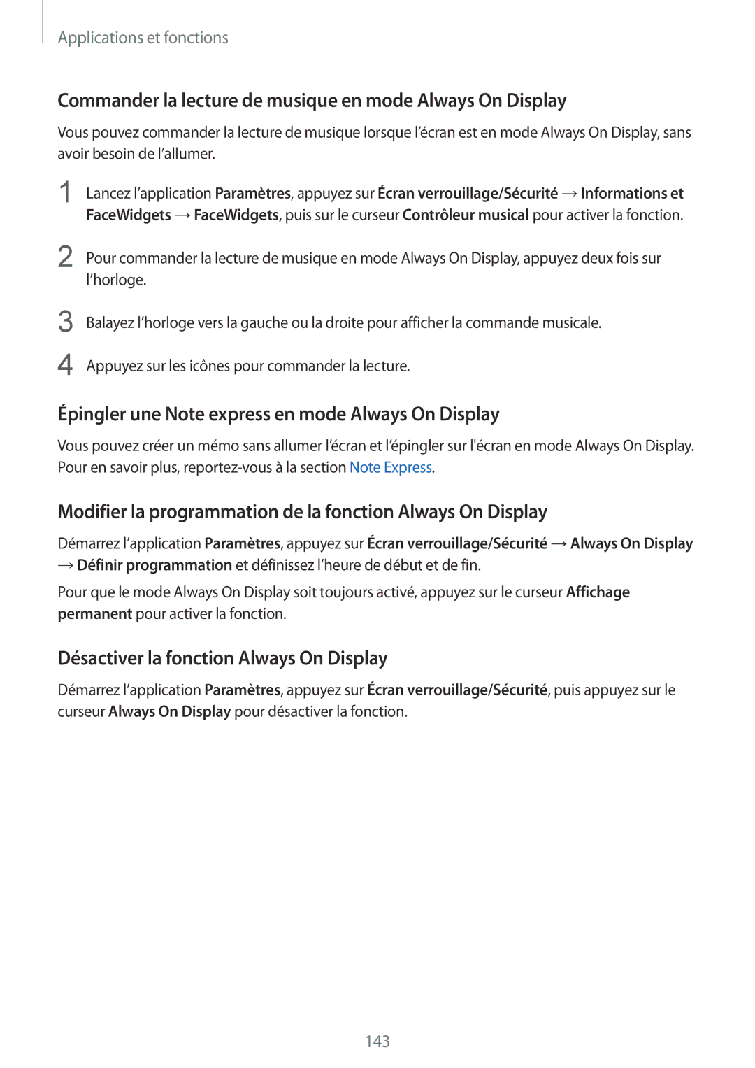 Samsung SM-N950FZKDXEF Commander la lecture de musique en mode Always On Display, Désactiver la fonction Always On Display 