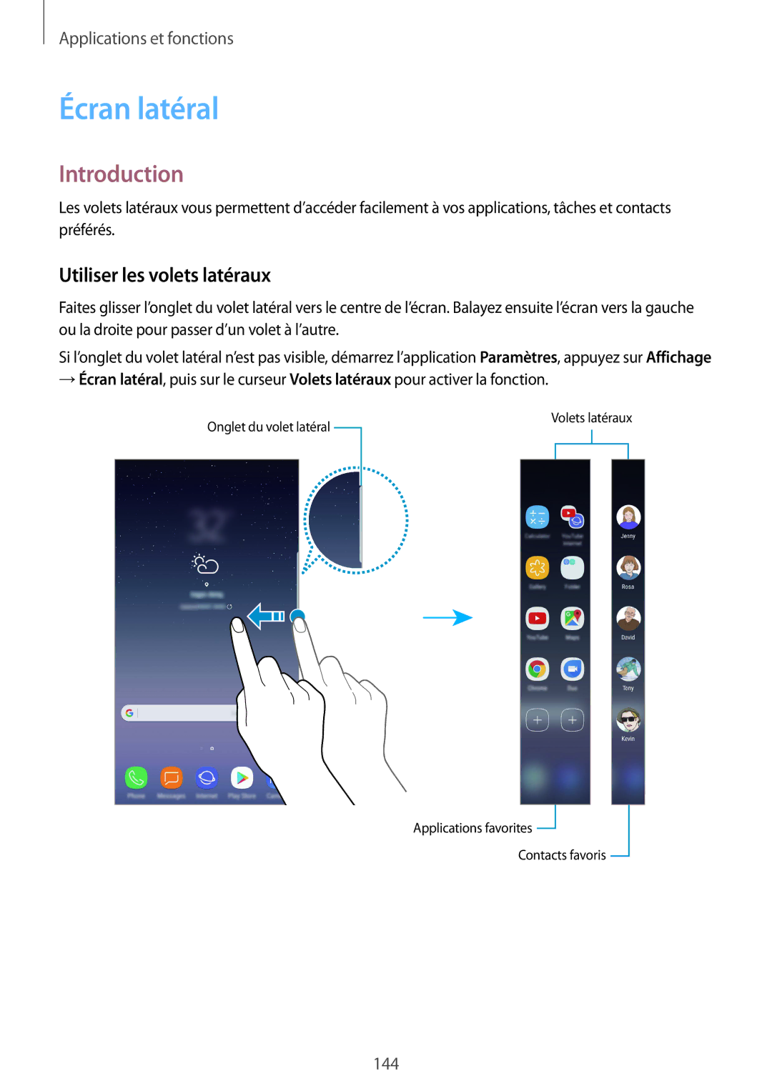 Samsung SM-N950FZBAXEF, SM-N950FZDAXEF, SM-N950FZKAXEF, SM-N950FZKDXEF manual Écran latéral, Utiliser les volets latéraux 