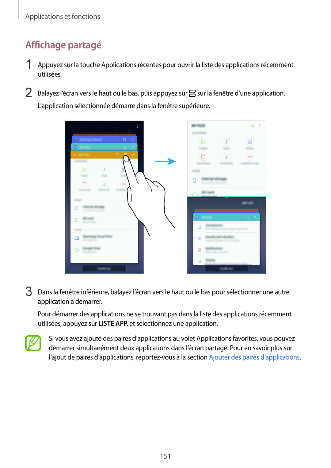 Samsung SM-N950FZKDXEF, SM-N950FZBAXEF, SM-N950FZDAXEF, SM-N950FZKAXEF manual Affichage partagé 