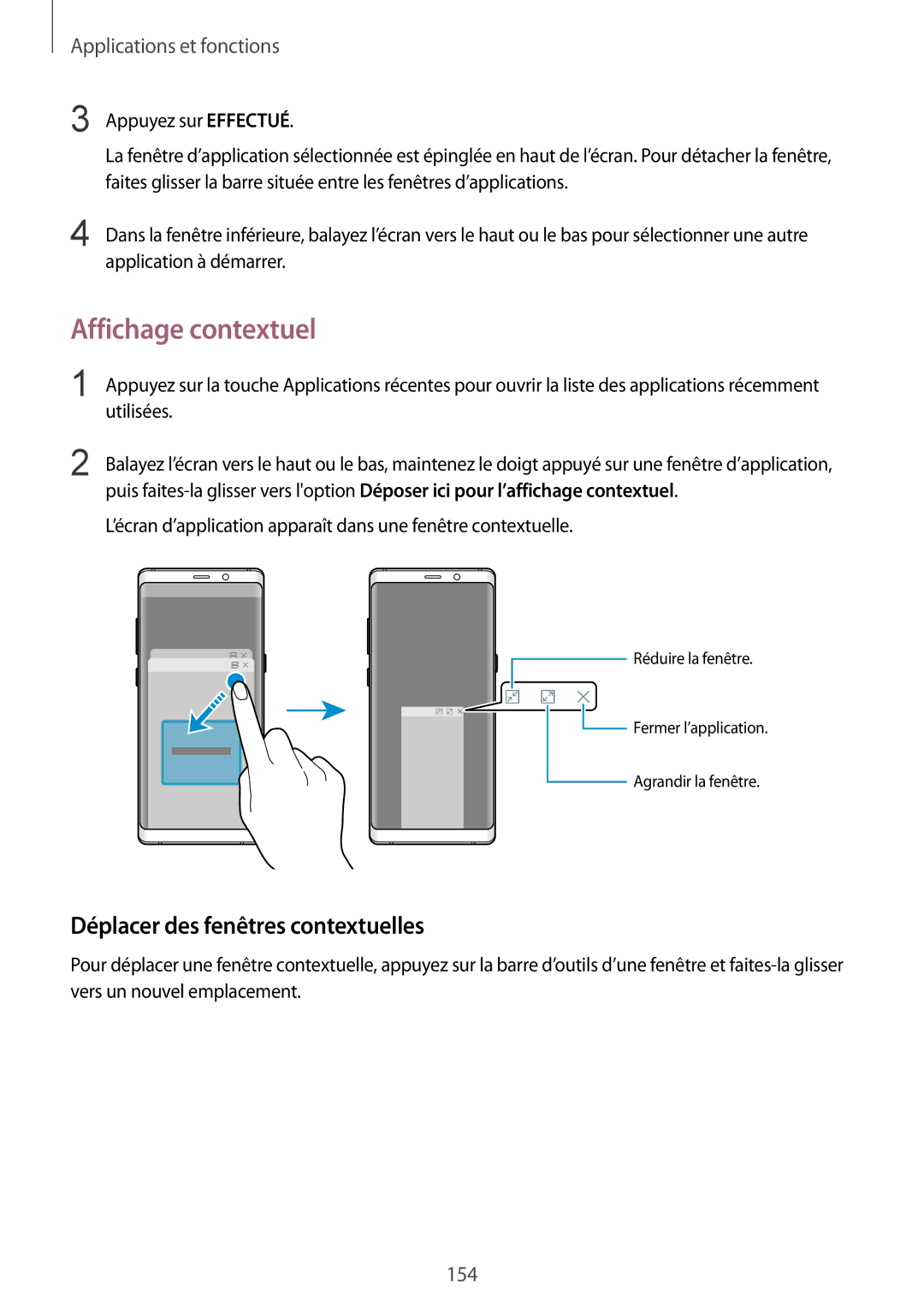 Samsung SM-N950FZKAXEF, SM-N950FZBAXEF, SM-N950FZDAXEF manual Affichage contextuel, Déplacer des fenêtres contextuelles 