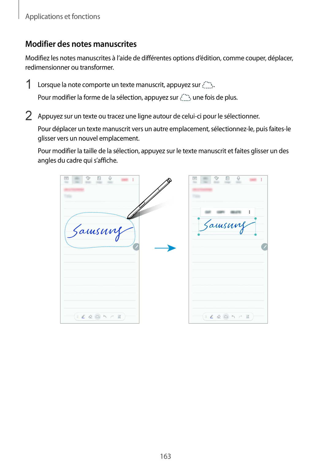 Samsung SM-N950FZKDXEF, SM-N950FZBAXEF, SM-N950FZDAXEF, SM-N950FZKAXEF manual Modifier des notes manuscrites 