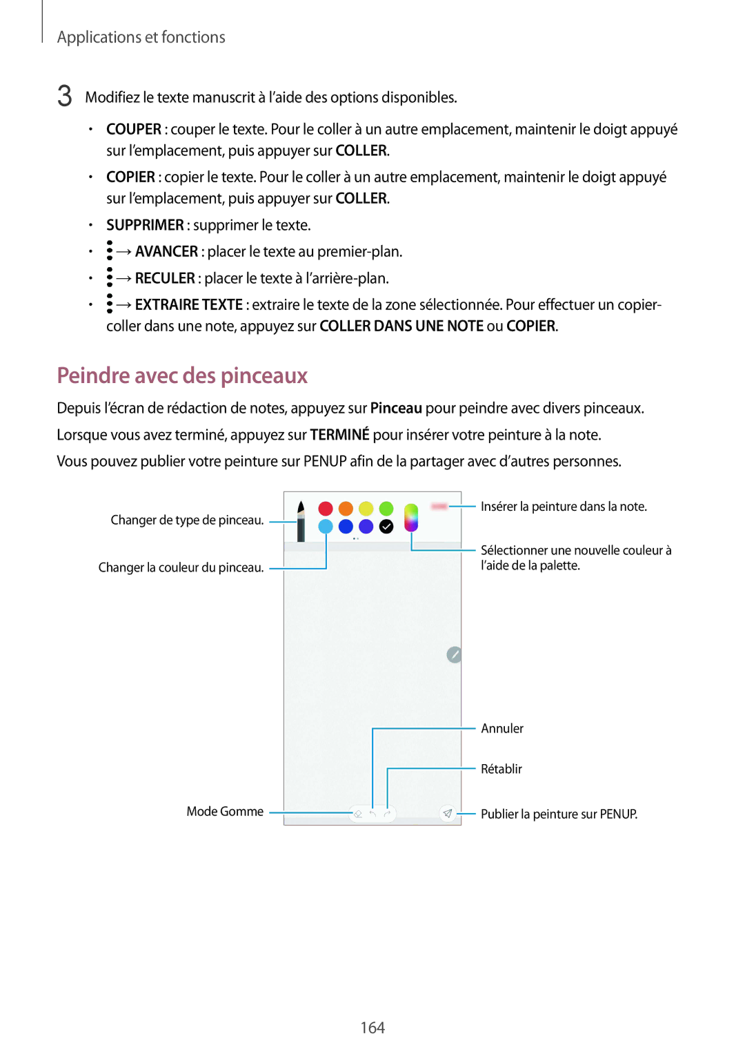 Samsung SM-N950FZBAXEF, SM-N950FZDAXEF, SM-N950FZKAXEF, SM-N950FZKDXEF manual Peindre avec des pinceaux 