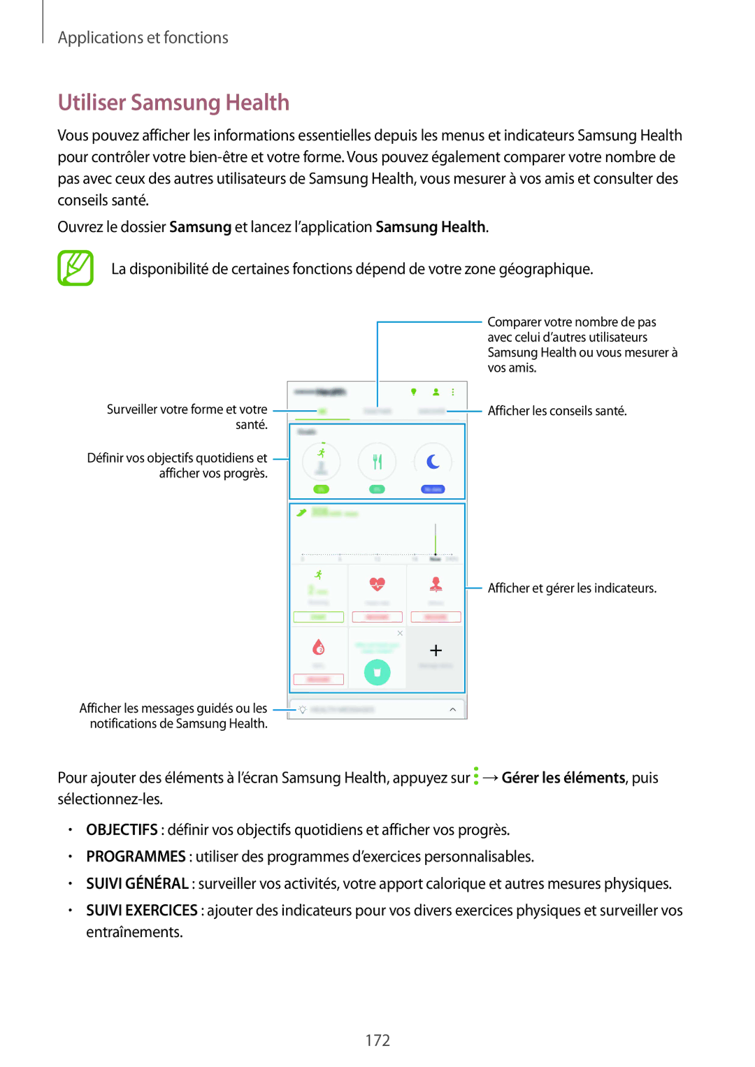 Samsung SM-N950FZBAXEF, SM-N950FZDAXEF, SM-N950FZKAXEF, SM-N950FZKDXEF manual Utiliser Samsung Health 