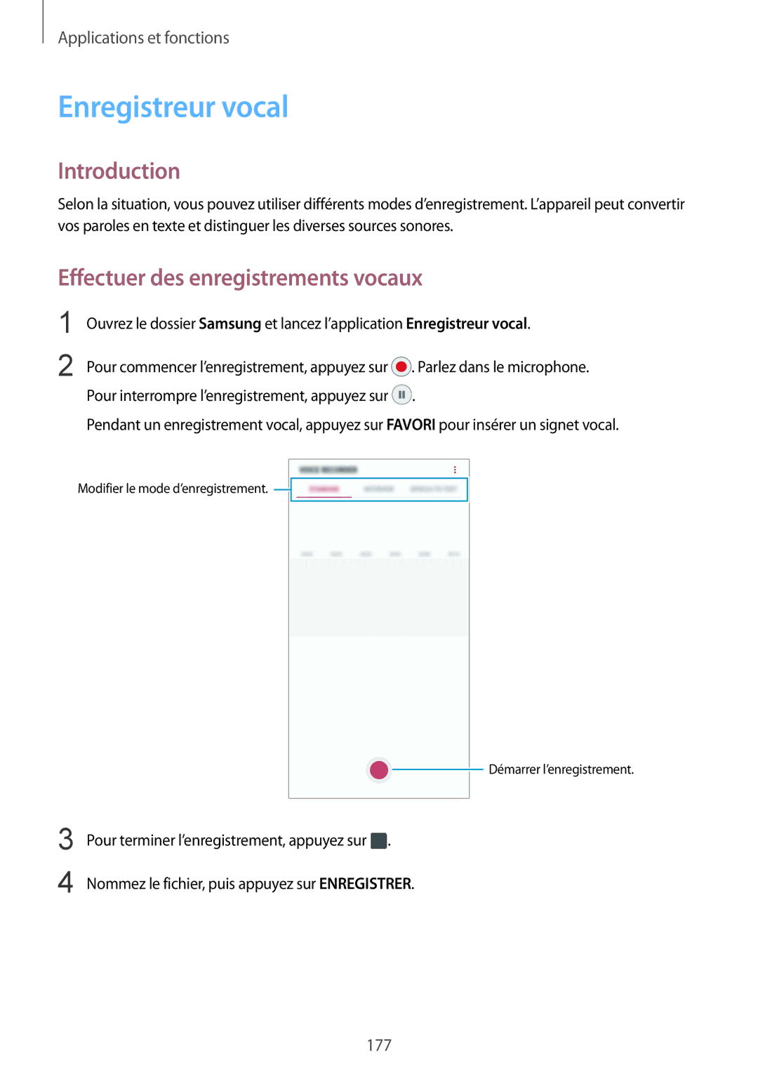 Samsung SM-N950FZDAXEF, SM-N950FZBAXEF, SM-N950FZKAXEF manual Enregistreur vocal, Effectuer des enregistrements vocaux 