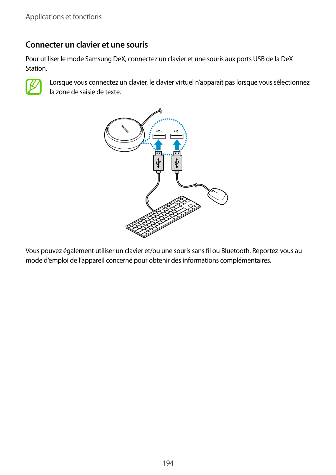 Samsung SM-N950FZKAXEF, SM-N950FZBAXEF, SM-N950FZDAXEF, SM-N950FZKDXEF manual Connecter un clavier et une souris 