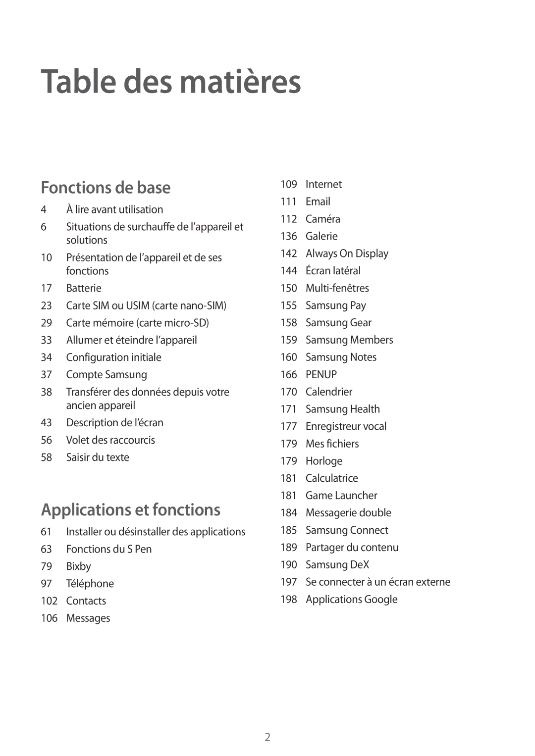 Samsung SM-N950FZKAXEF, SM-N950FZBAXEF, SM-N950FZDAXEF, SM-N950FZKDXEF manual Table des matières 