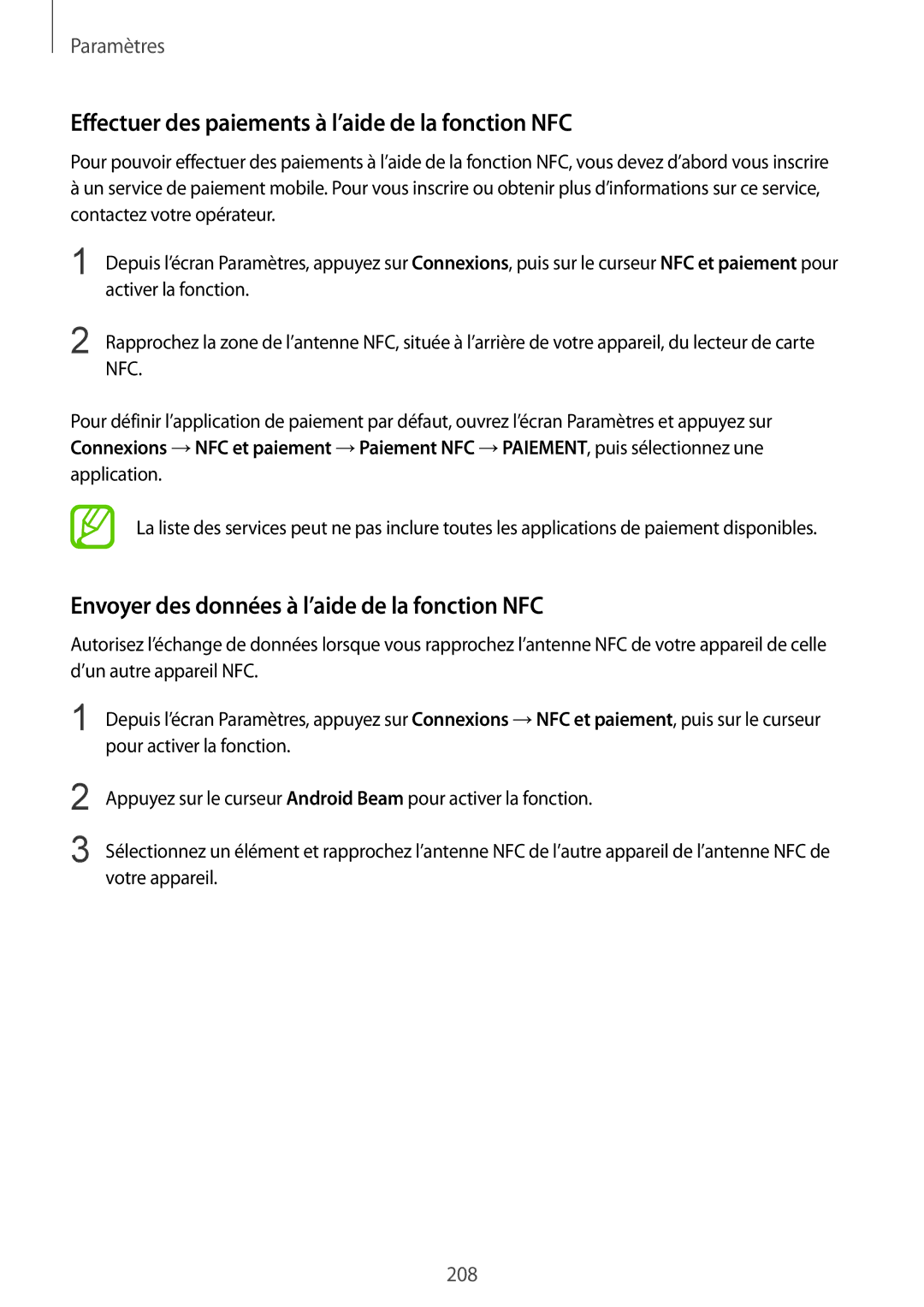 Samsung SM-N950FZBAXEF, SM-N950FZDAXEF, SM-N950FZKAXEF, SM-N950FZKDXEF Effectuer des paiements à l’aide de la fonction NFC 