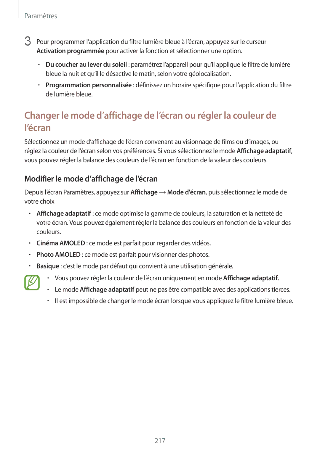 Samsung SM-N950FZDAXEF, SM-N950FZBAXEF, SM-N950FZKAXEF, SM-N950FZKDXEF manual Modifier le mode d’affichage de l’écran 