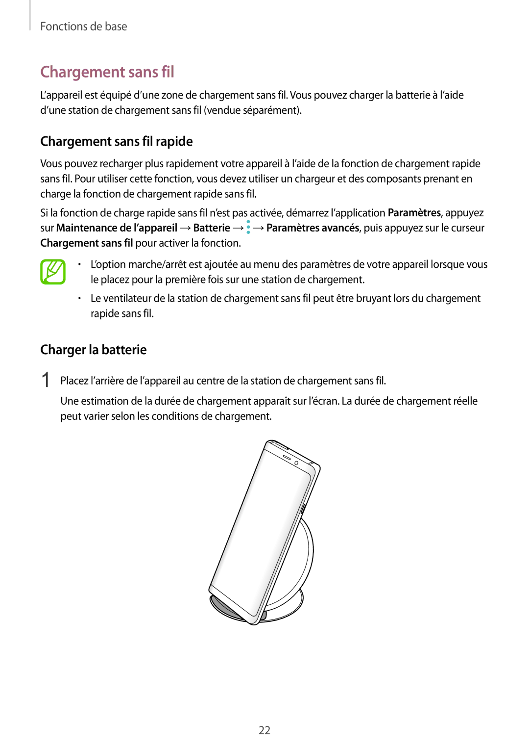 Samsung SM-N950FZKAXEF, SM-N950FZBAXEF, SM-N950FZDAXEF, SM-N950FZKDXEF Chargement sans fil rapide, Charger la batterie 