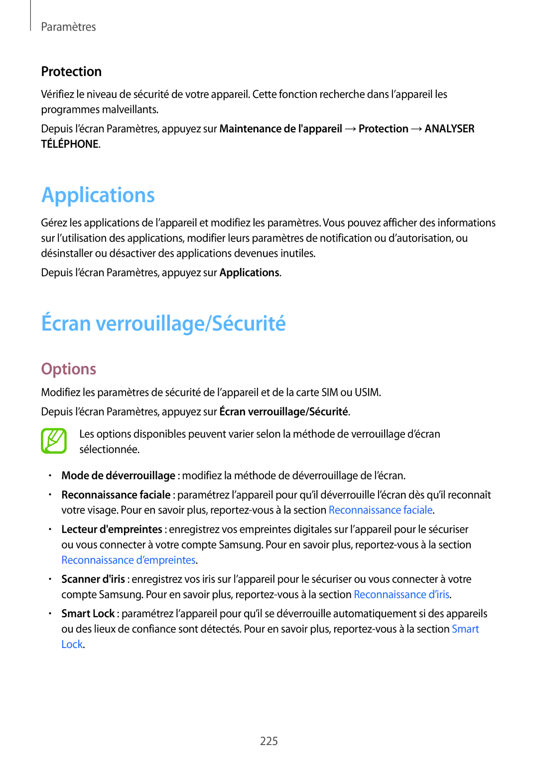 Samsung SM-N950FZDAXEF, SM-N950FZBAXEF, SM-N950FZKAXEF, SM-N950FZKDXEF Applications, Écran verrouillage/Sécurité, Protection 