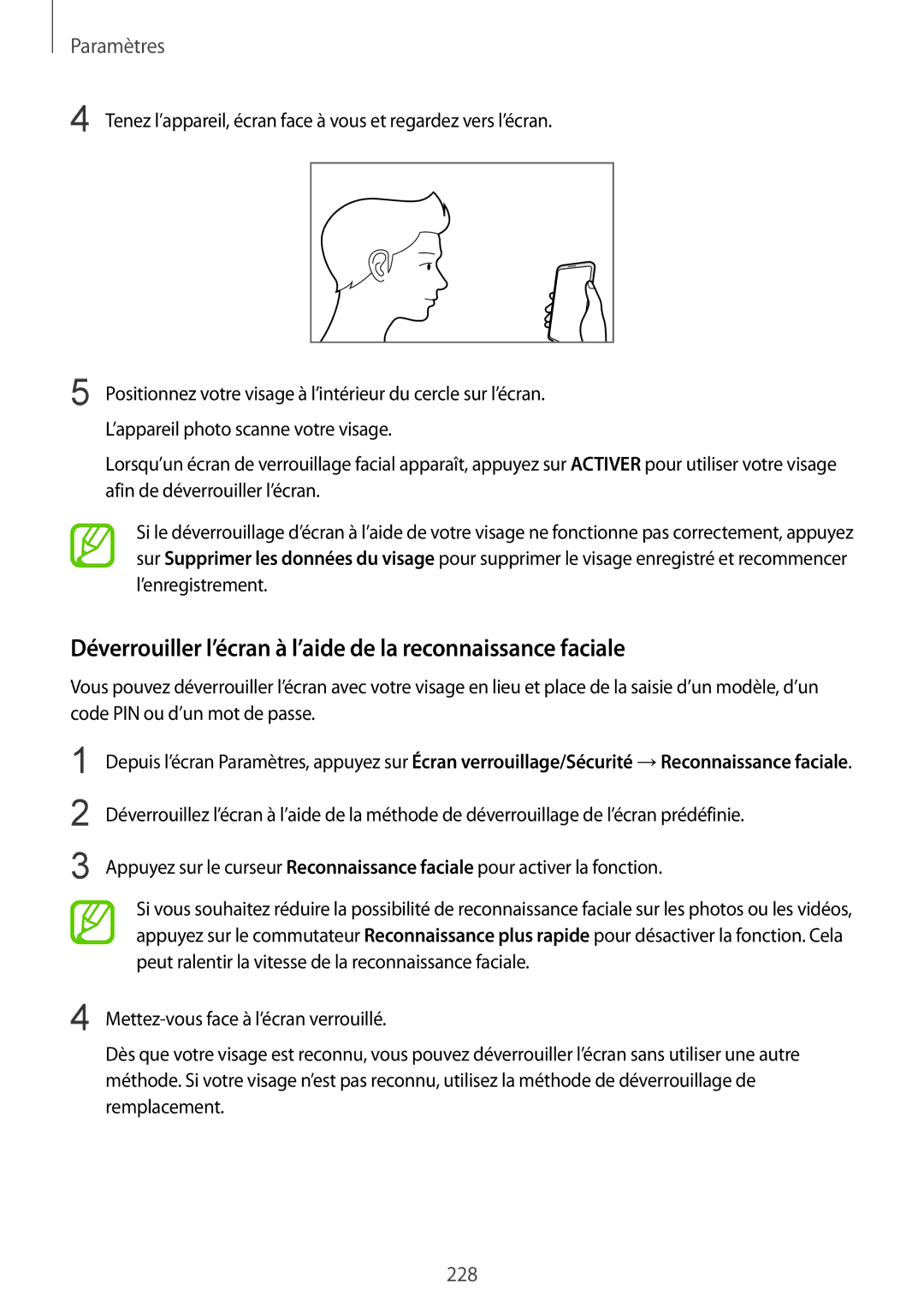 Samsung SM-N950FZBAXEF, SM-N950FZDAXEF, SM-N950FZKAXEF manual Déverrouiller l’écran à l’aide de la reconnaissance faciale 