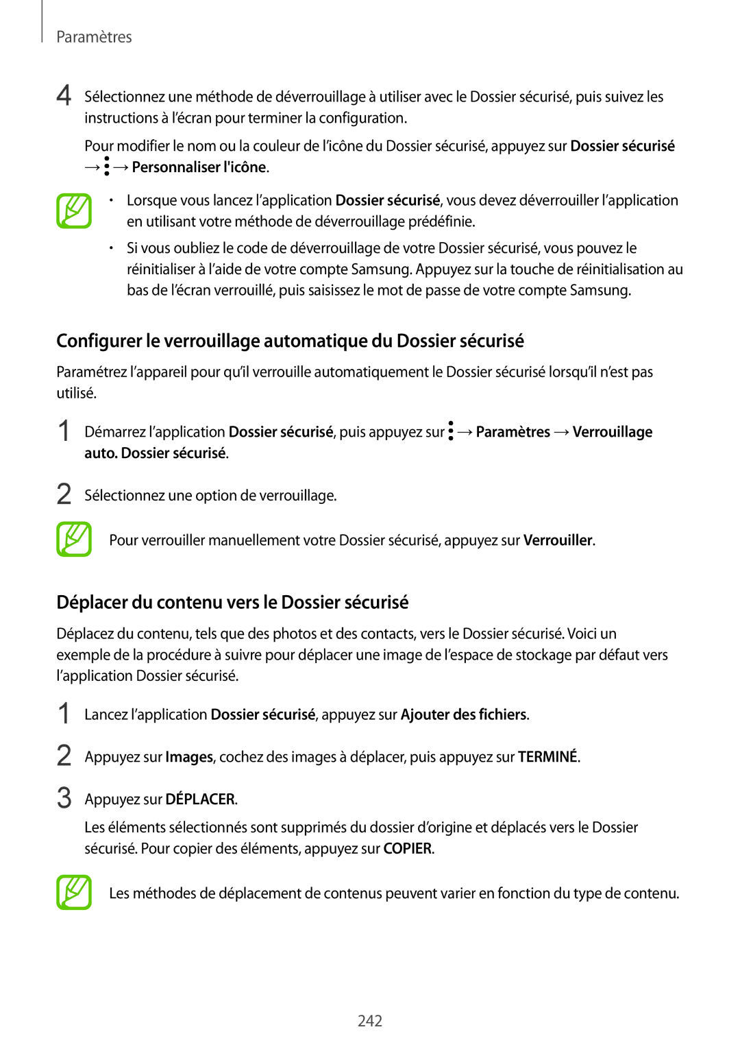 Samsung SM-N950FZKAXEF, SM-N950FZBAXEF Configurer le verrouillage automatique du Dossier sécurisé, → →Personnaliser licône 