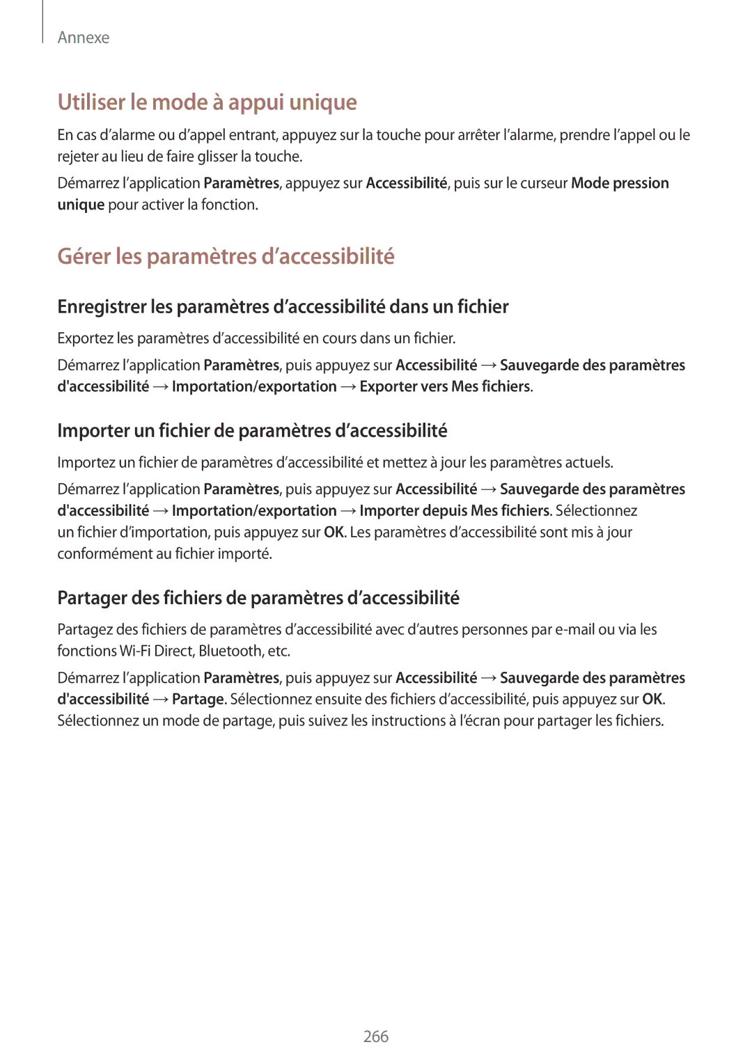 Samsung SM-N950FZKAXEF, SM-N950FZBAXEF manual Utiliser le mode à appui unique, Gérer les paramètres d’accessibilité 