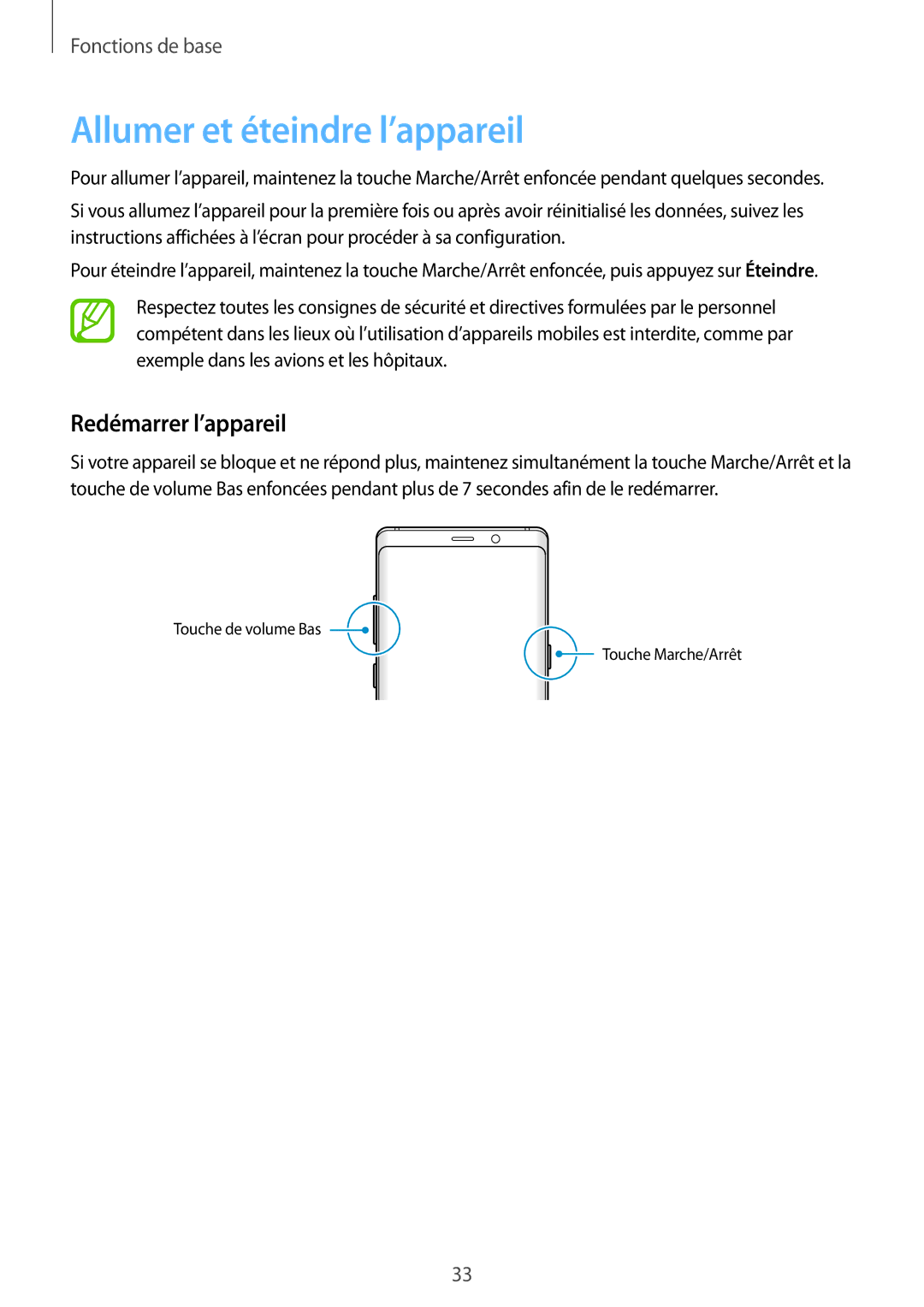 Samsung SM-N950FZDAXEF, SM-N950FZBAXEF, SM-N950FZKAXEF, SM-N950FZKDXEF Allumer et éteindre l’appareil, Redémarrer l’appareil 