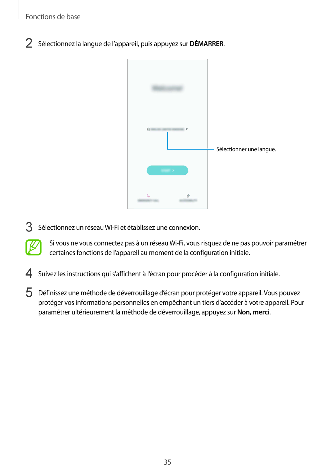 Samsung SM-N950FZKDXEF, SM-N950FZBAXEF, SM-N950FZDAXEF, SM-N950FZKAXEF manual Sélectionner une langue 