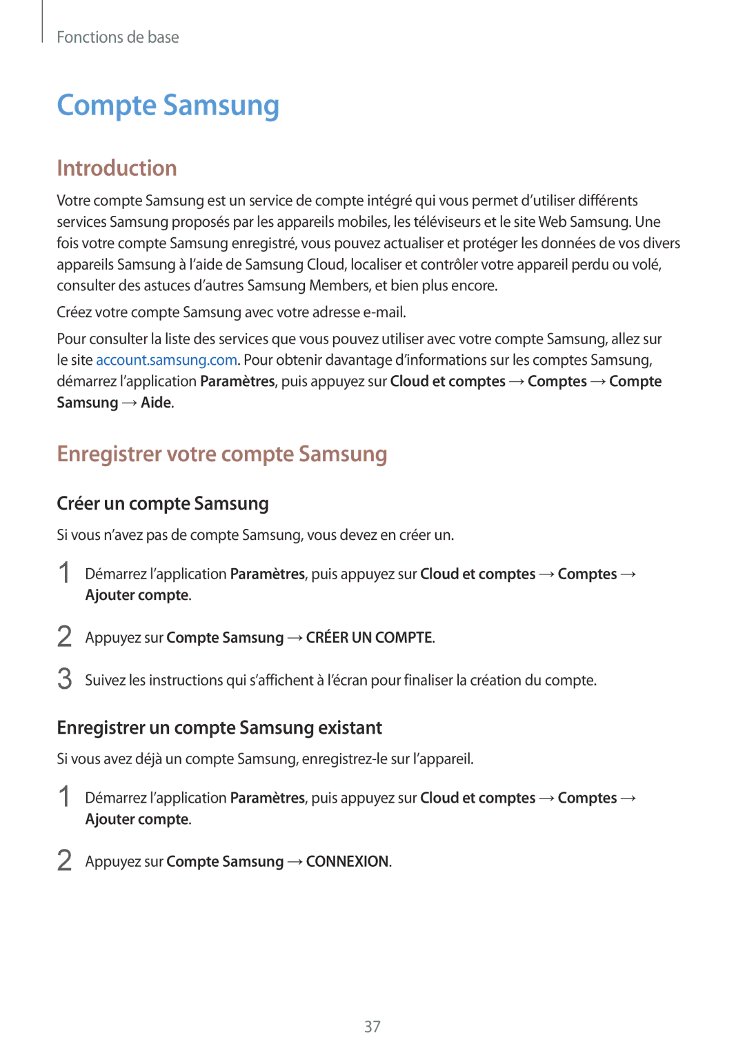 Samsung SM-N950FZDAXEF manual Compte Samsung, Introduction, Enregistrer votre compte Samsung, Créer un compte Samsung 