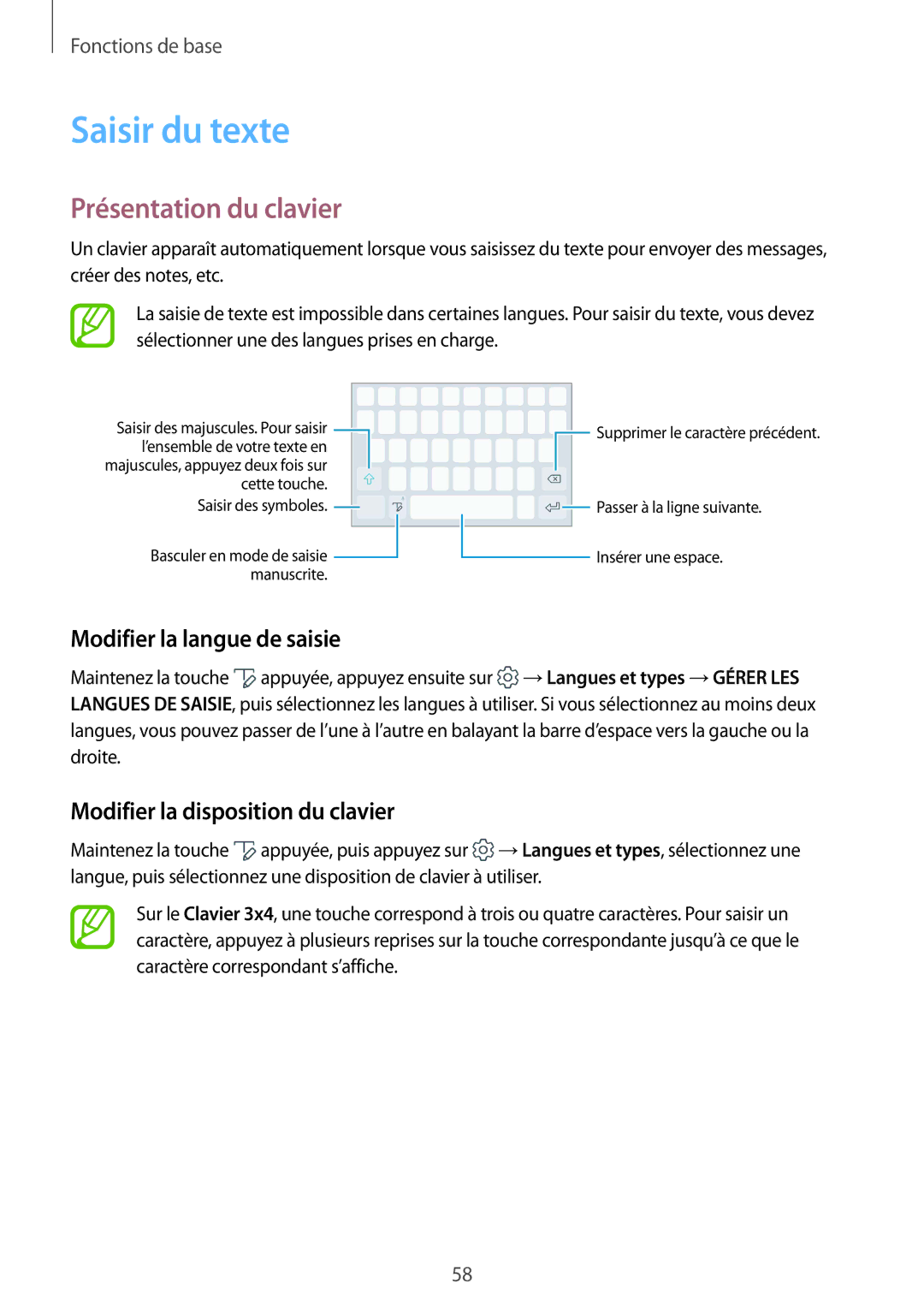 Samsung SM-N950FZKAXEF, SM-N950FZBAXEF manual Saisir du texte, Présentation du clavier, Modifier la langue de saisie 