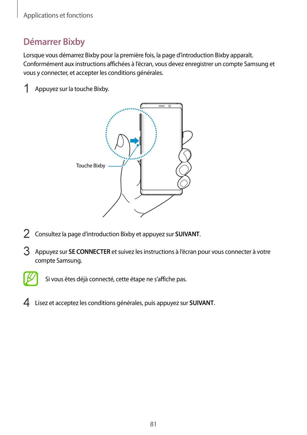 Samsung SM-N950FZDAXEF, SM-N950FZBAXEF, SM-N950FZKAXEF, SM-N950FZKDXEF manual Démarrer Bixby 