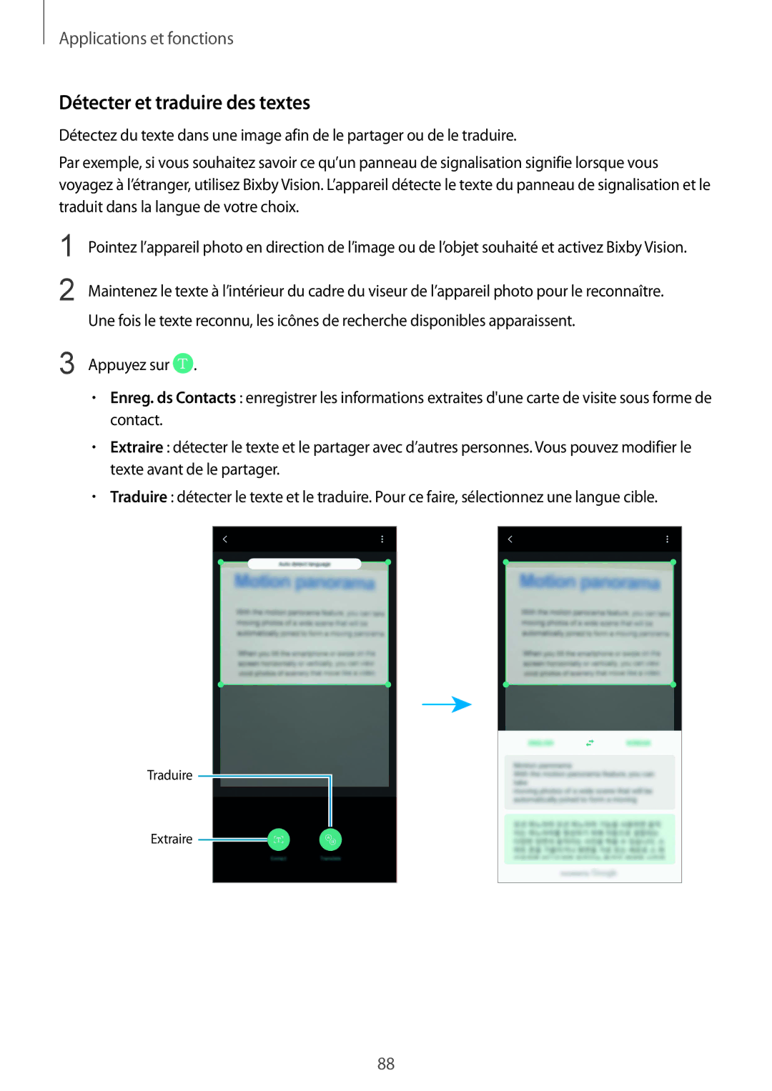 Samsung SM-N950FZBAXEF, SM-N950FZDAXEF, SM-N950FZKAXEF, SM-N950FZKDXEF manual Détecter et traduire des textes 