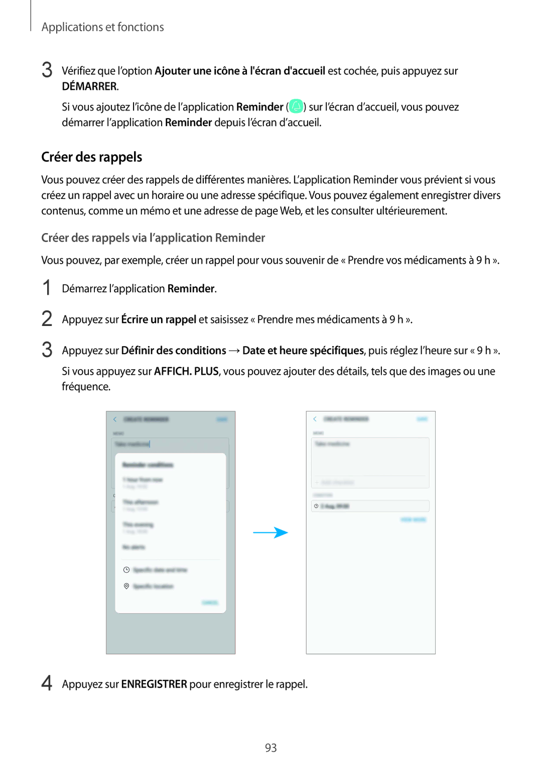 Samsung SM-N950FZDAXEF, SM-N950FZBAXEF, SM-N950FZKAXEF, SM-N950FZKDXEF manual Créer des rappels via l’application Reminder 