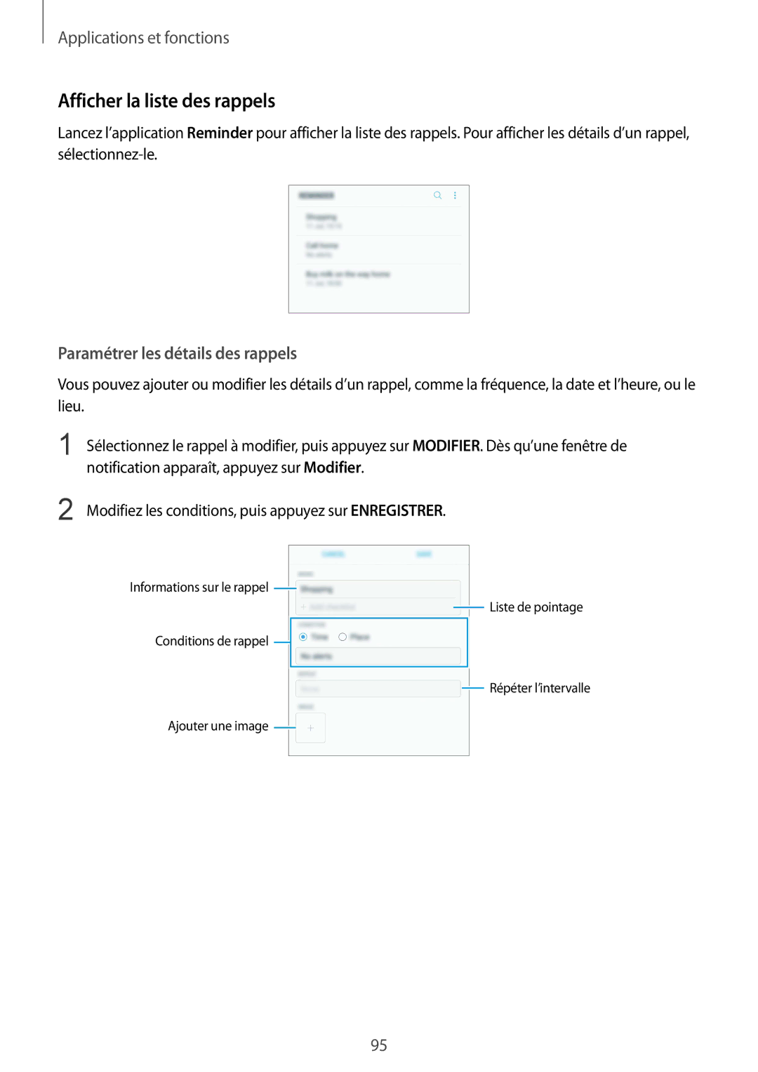 Samsung SM-N950FZKDXEF, SM-N950FZBAXEF, SM-N950FZDAXEF Afficher la liste des rappels, Paramétrer les détails des rappels 