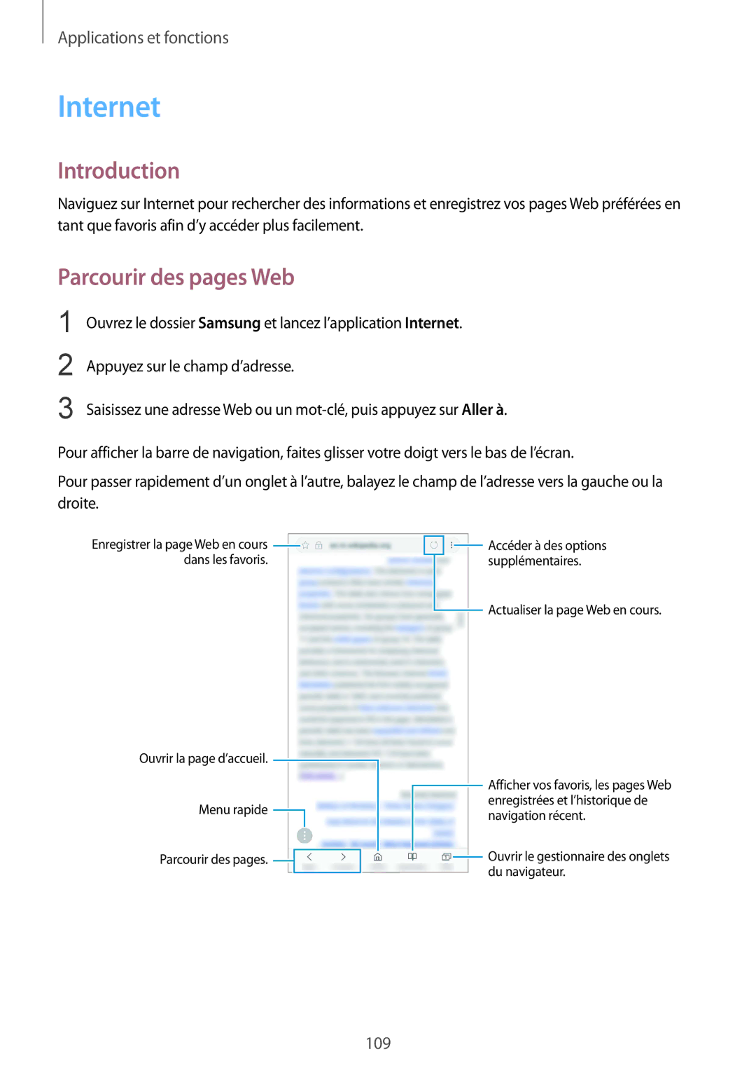 Samsung SM-N950FZDAXEF, SM-N950FZBAXEF, SM-N950FZKAXEF manual Internet, Parcourir des pages Web 