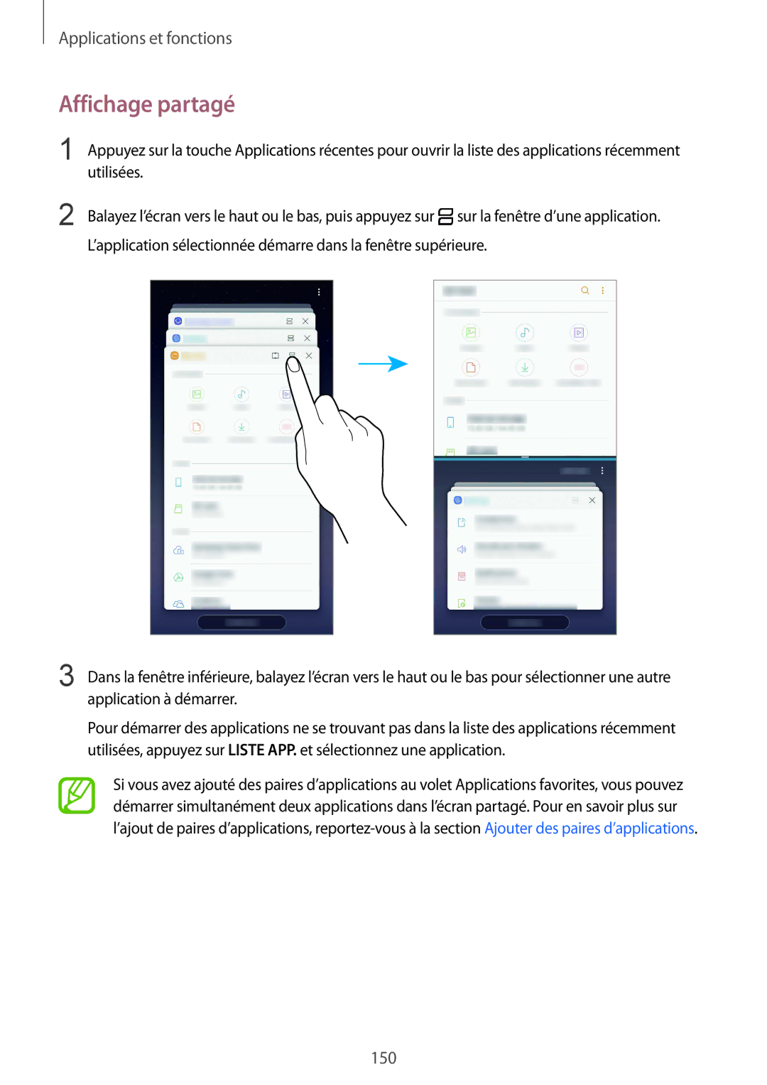 Samsung SM-N950FZBAXEF, SM-N950FZDAXEF, SM-N950FZKAXEF manual Affichage partagé 