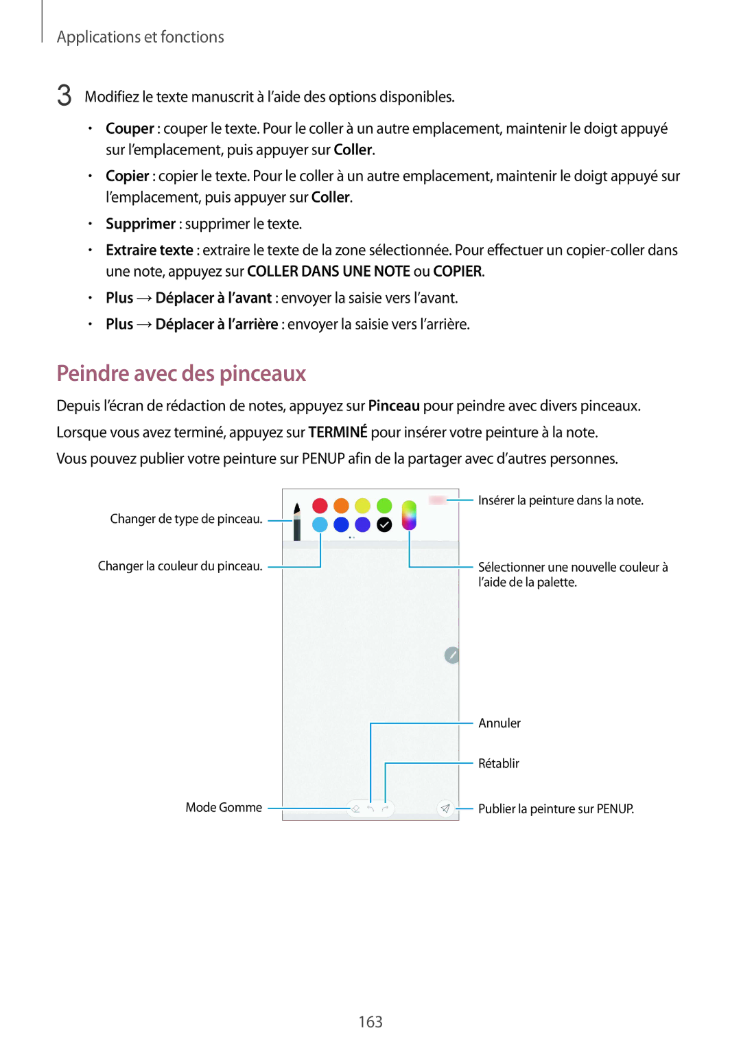 Samsung SM-N950FZDAXEF, SM-N950FZBAXEF, SM-N950FZKAXEF manual Peindre avec des pinceaux 