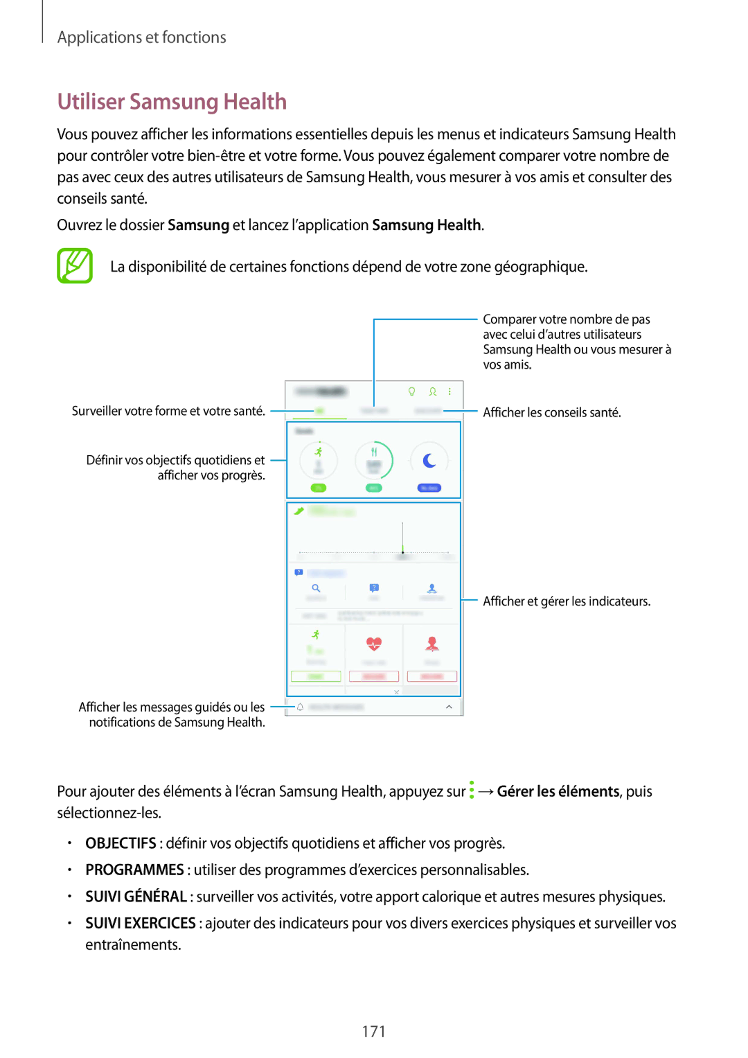 Samsung SM-N950FZBAXEF, SM-N950FZDAXEF, SM-N950FZKAXEF manual Utiliser Samsung Health 