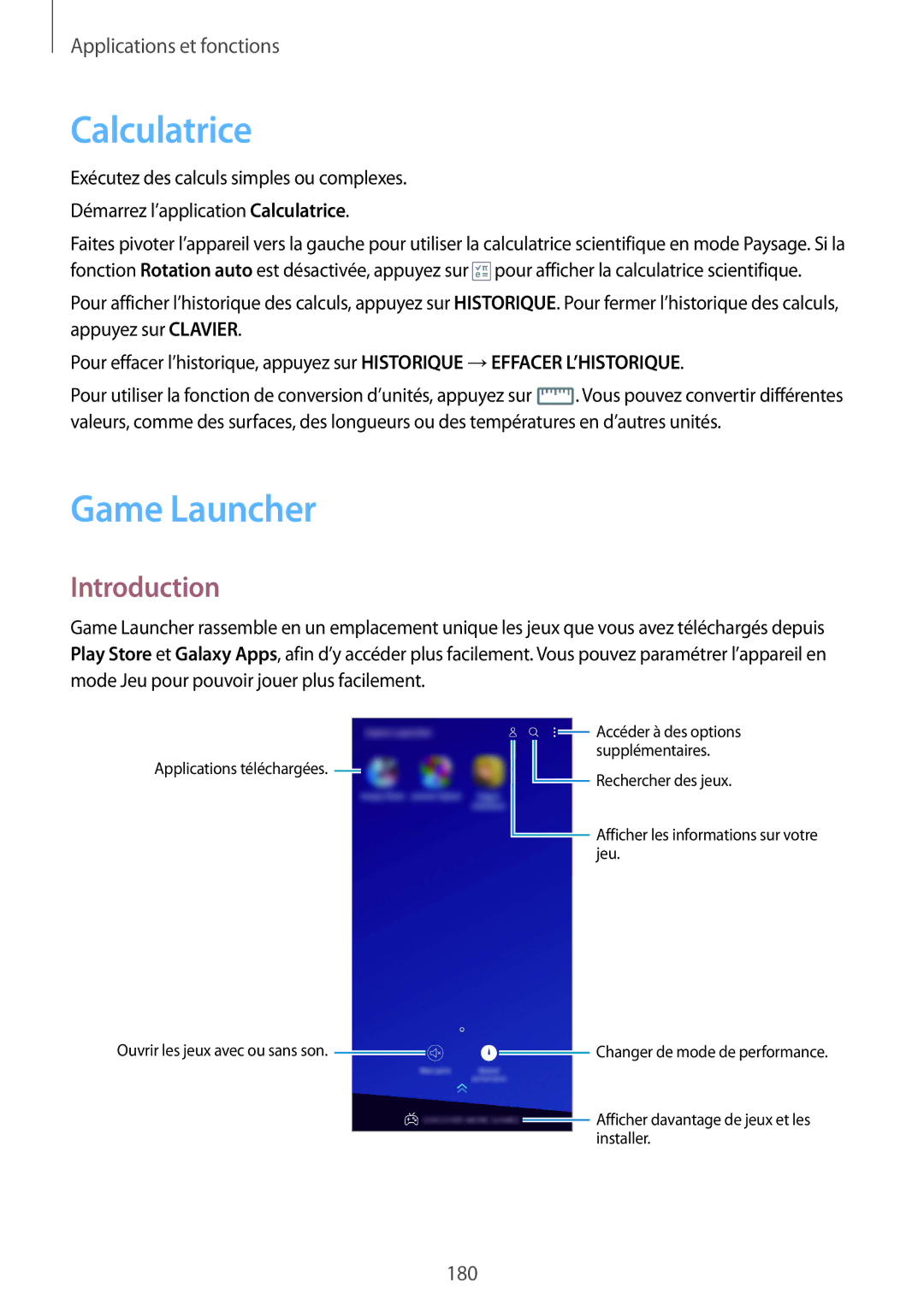 Samsung SM-N950FZBAXEF, SM-N950FZDAXEF, SM-N950FZKAXEF manual Calculatrice, Game Launcher 