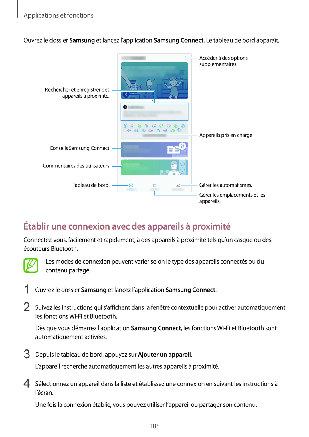 Samsung SM-N950FZKAXEF, SM-N950FZBAXEF, SM-N950FZDAXEF manual Établir une connexion avec des appareils à proximité 