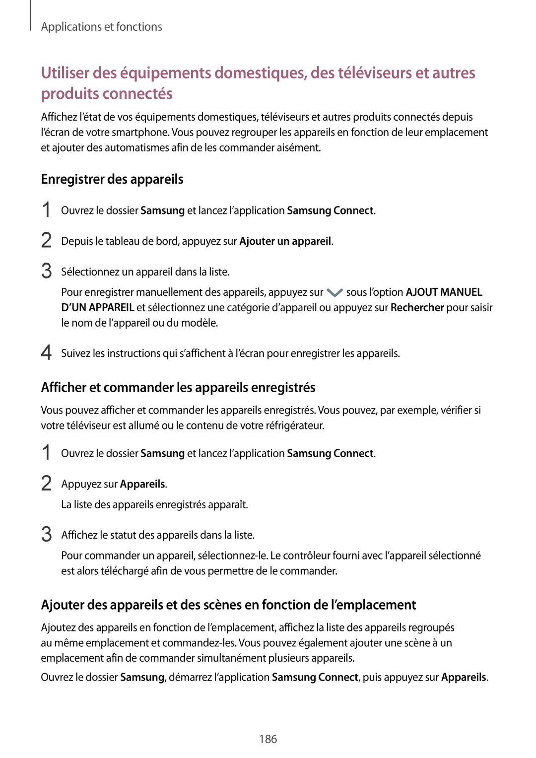 Samsung SM-N950FZBAXEF, SM-N950FZDAXEF manual Enregistrer des appareils, Afficher et commander les appareils enregistrés 